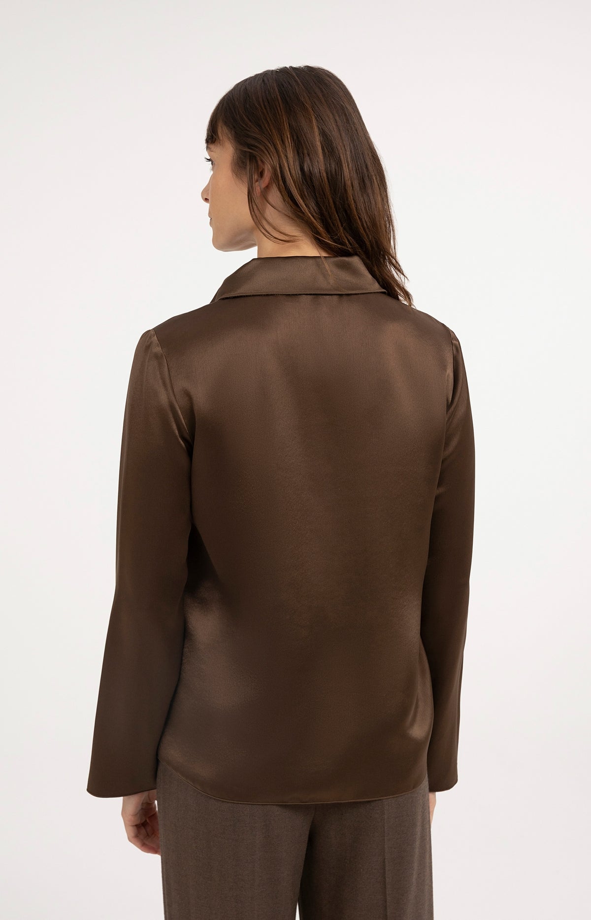Satin blouse with collar - Cocoa Brown