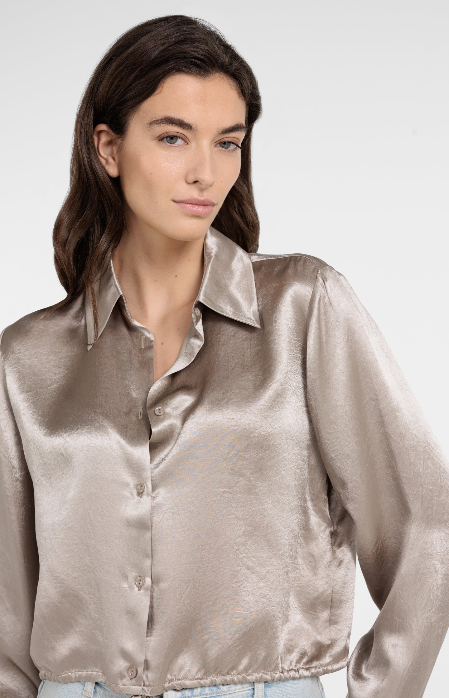 Satin blouse with drawstring hem - Type: lookbook
