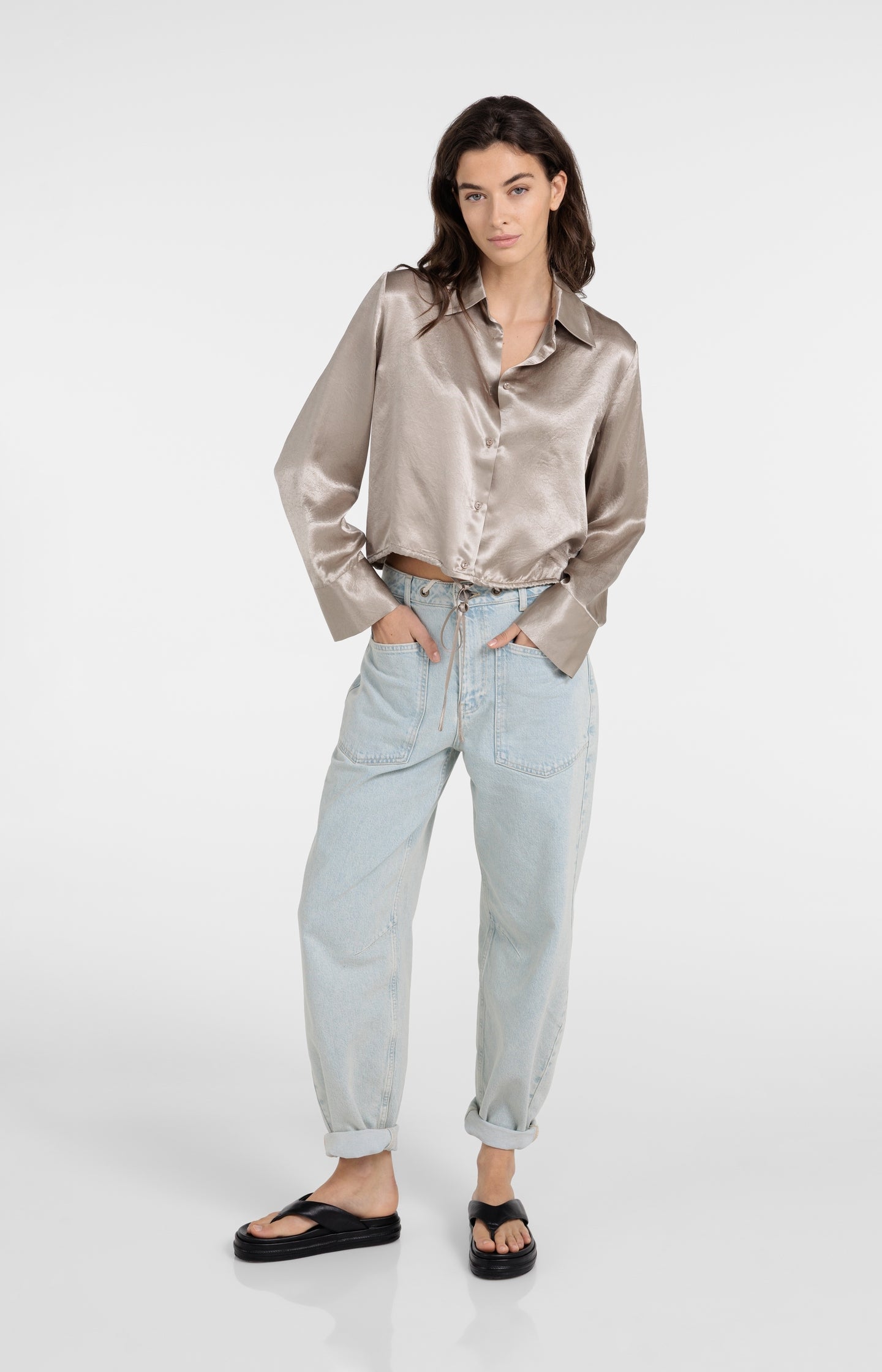 Satin blouse with drawstring hem - Type: lookbook