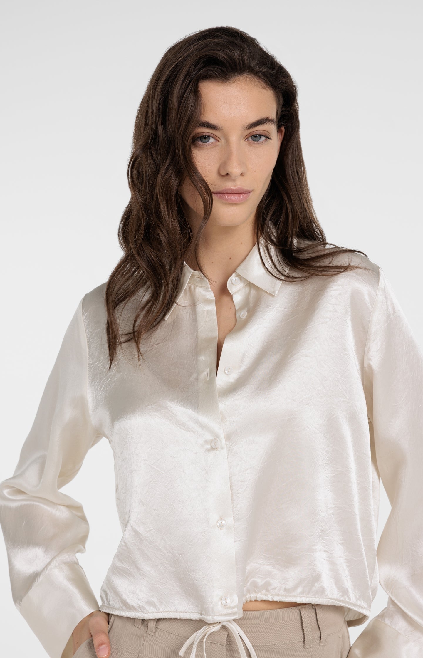 Satin blouse with drawstring hem