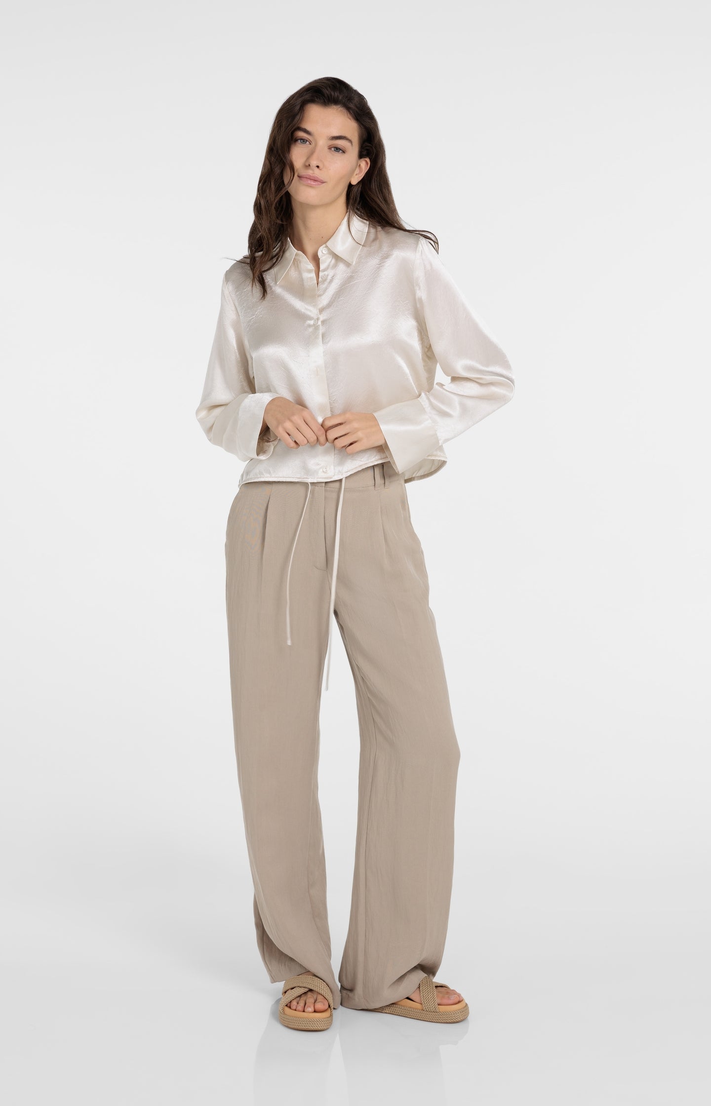 Satin blouse with drawstring hem