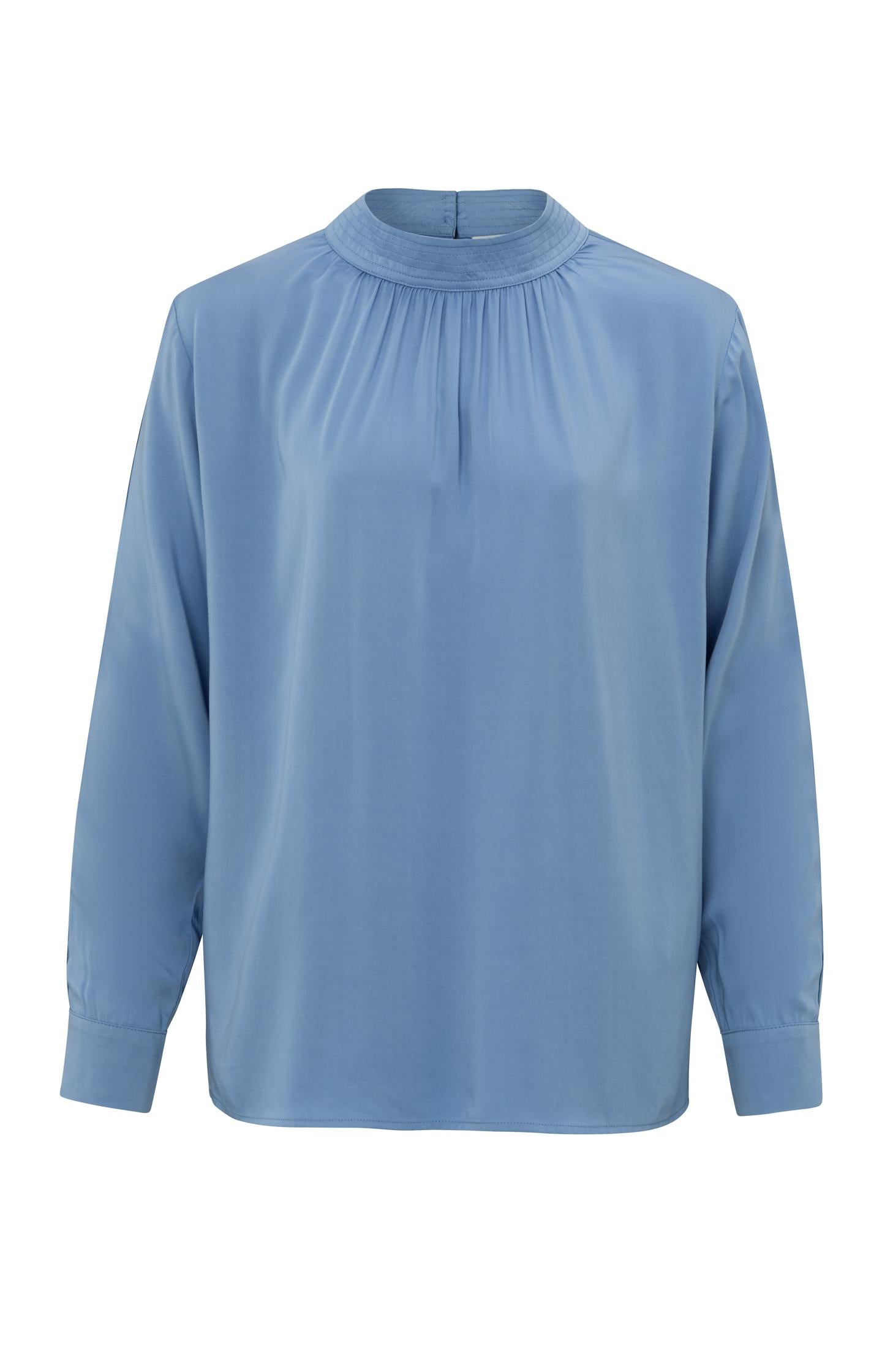 Satin blouse with long sleeves, pleat detail and high neck - Type: product