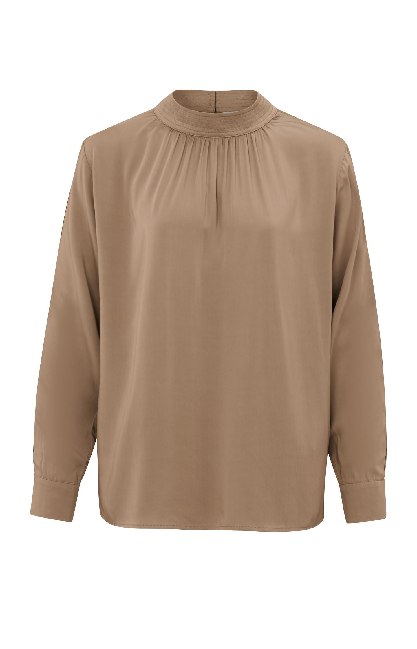 Satin blouse with long sleeves, pleat detail and high neck - Type: product