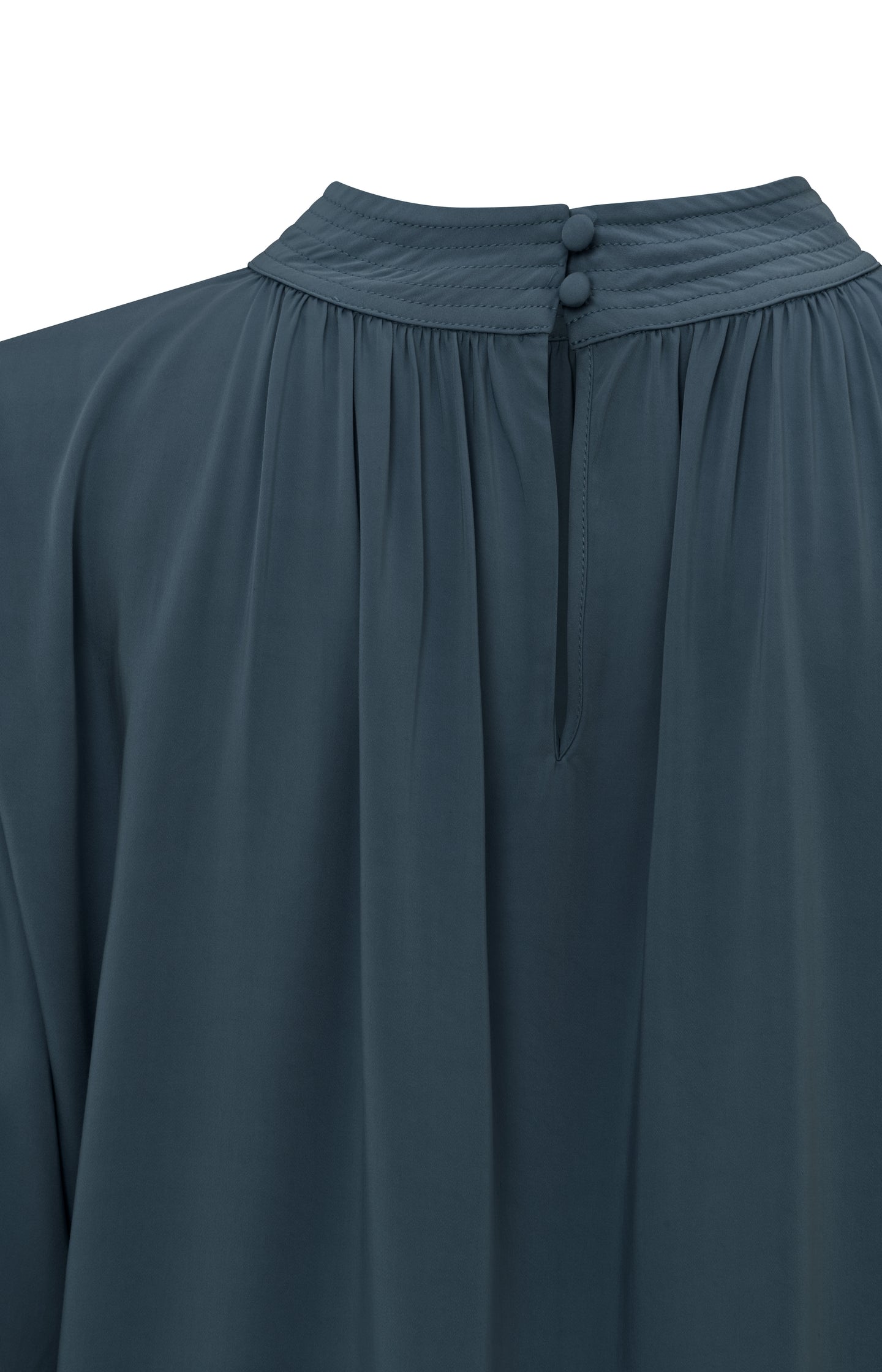 Satin blouse with long sleeves, pleat detail and high neck