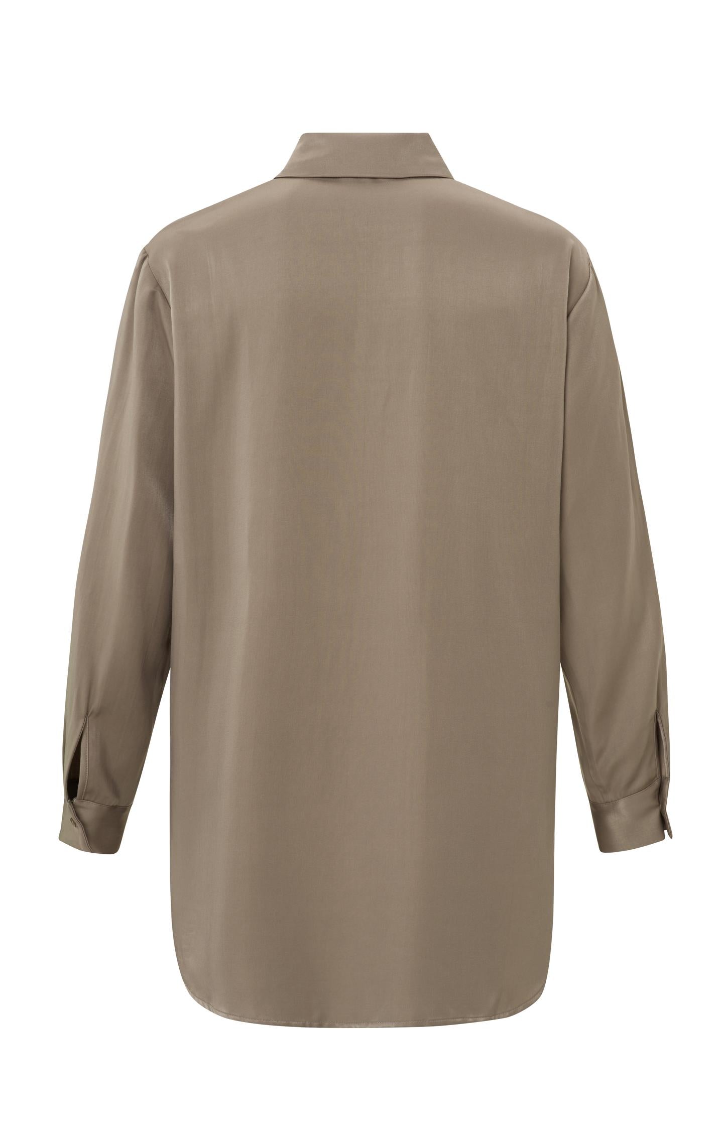 Satin blouse with long sleeves, pocket and button placket
