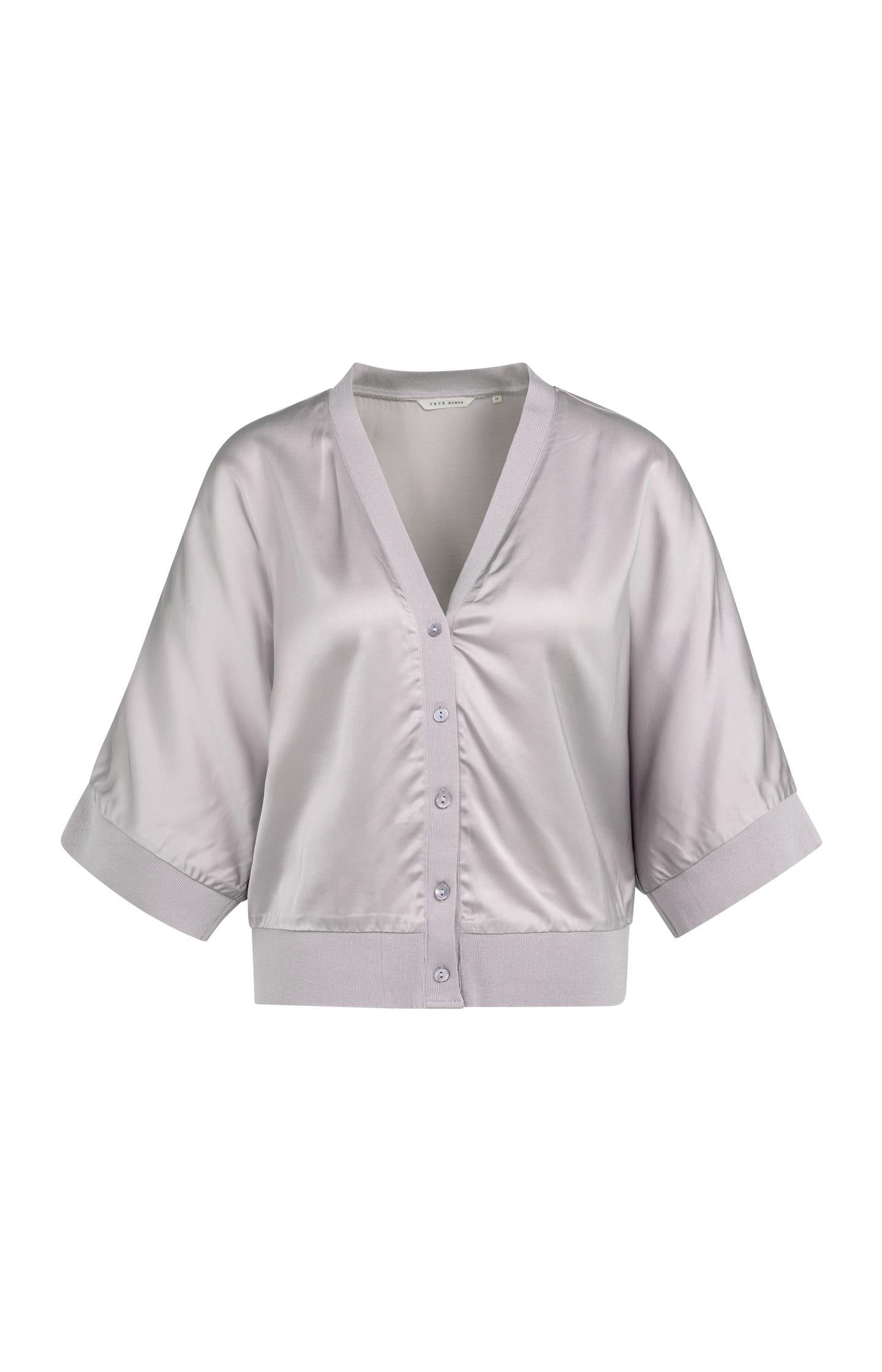Satin cardigan with ribbed trims and wide sleeves