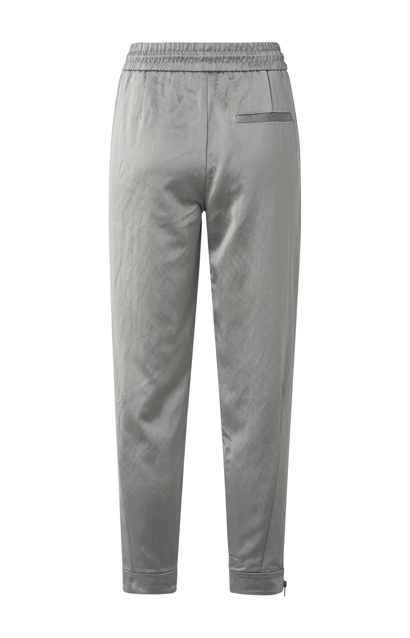 Satin joggers with zipper details and elastic waistband
