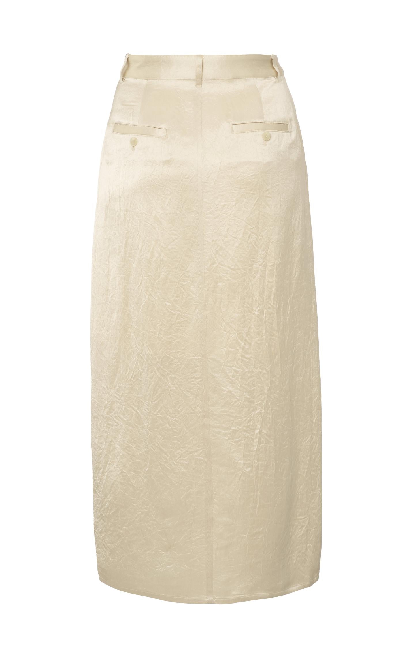 Satin midi skirt with slit and regular fit