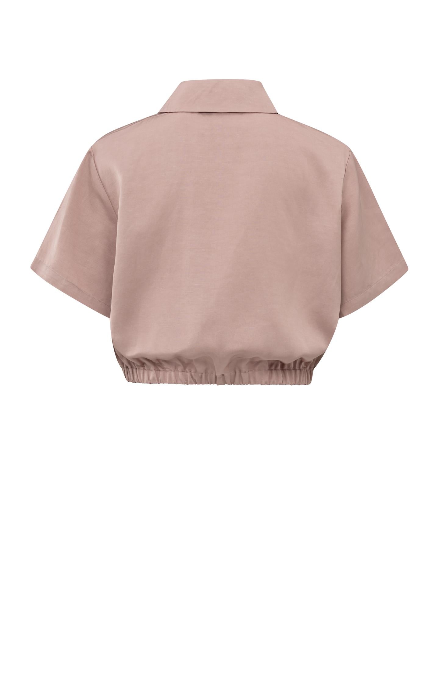 Satin short-sleeve jacket with zipper closure