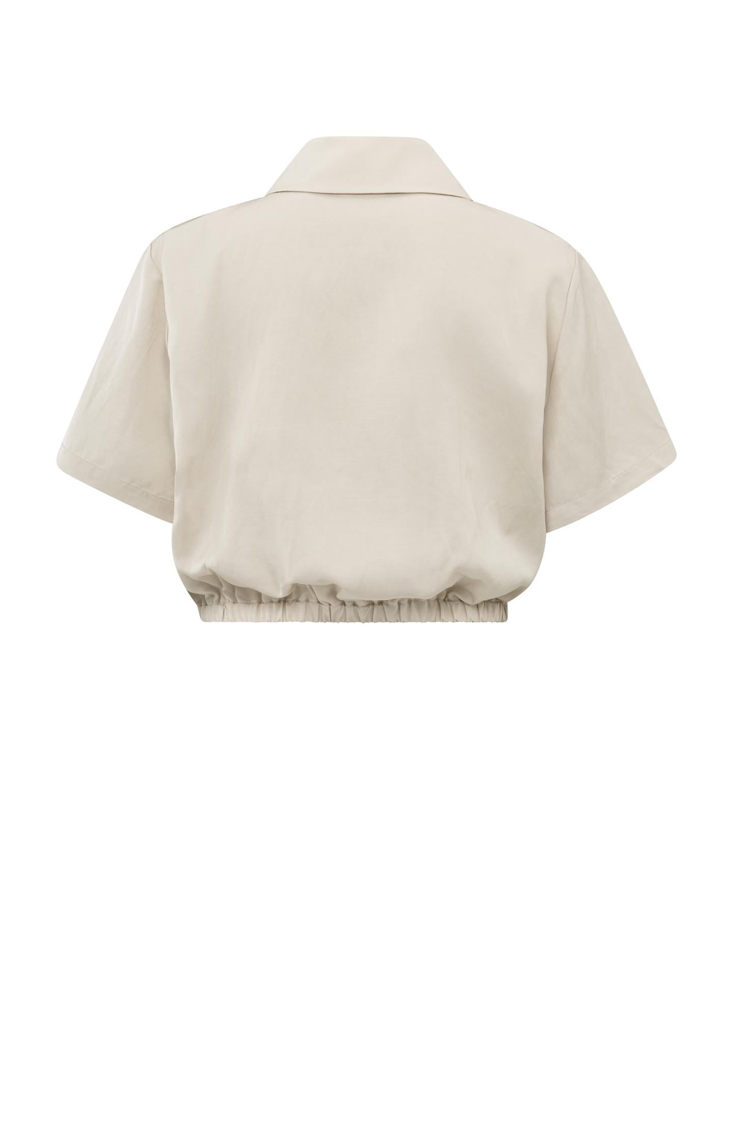 Satin short-sleeve jacket with zipper closure