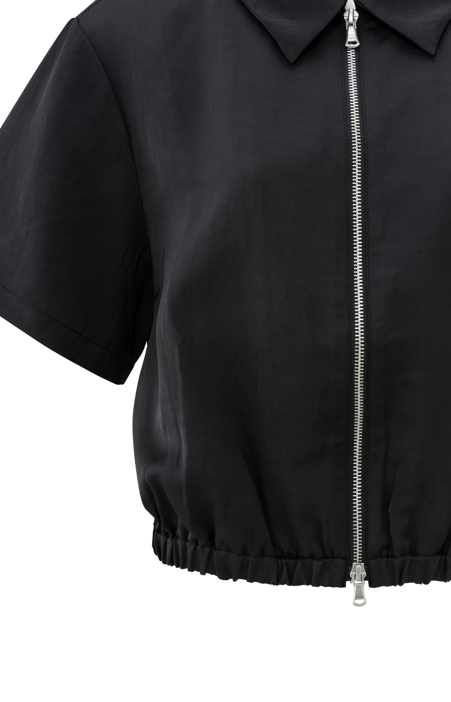 Satin short-sleeve jacket with zipper closure