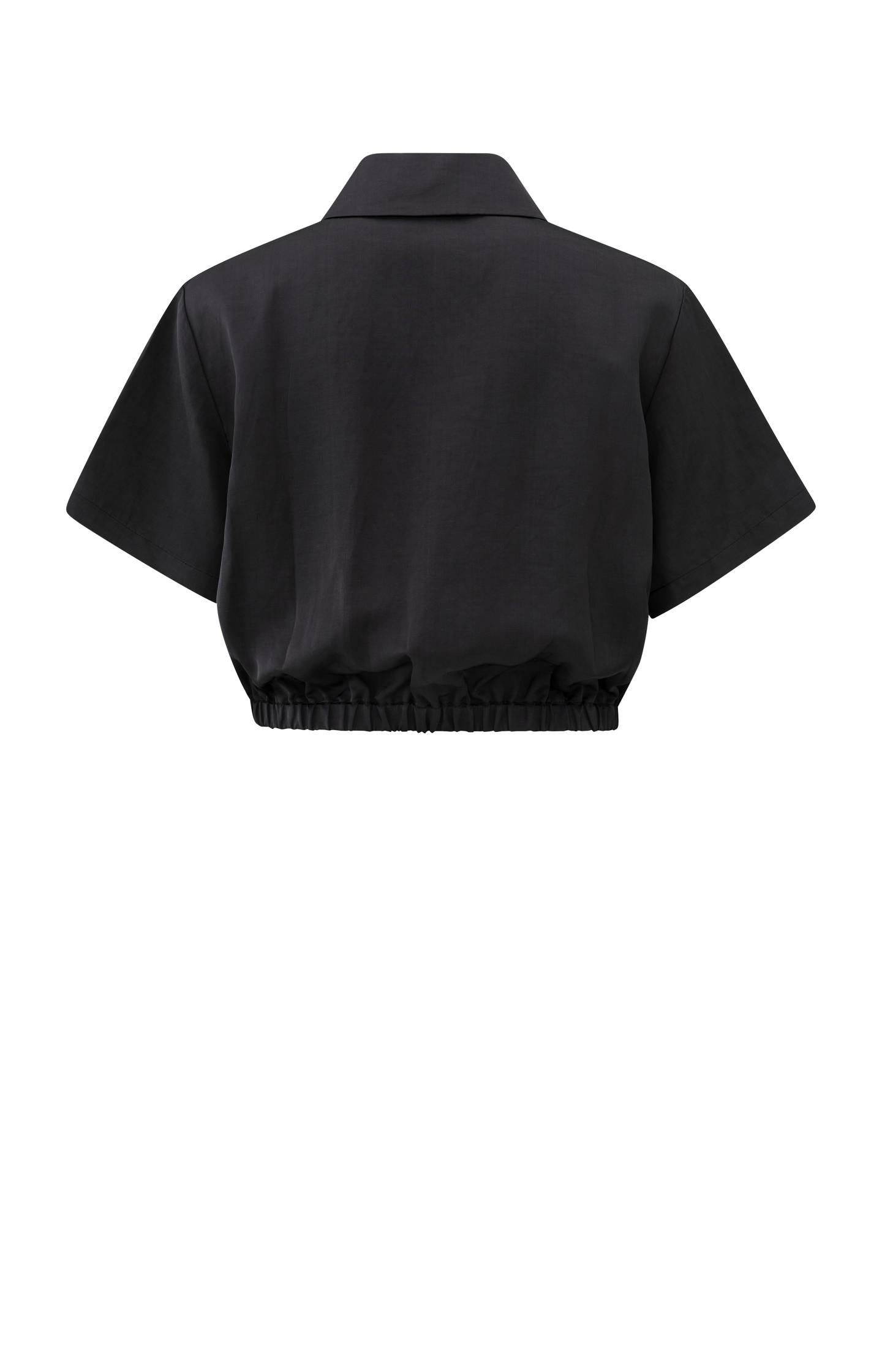 Satin short-sleeve jacket with zipper closure