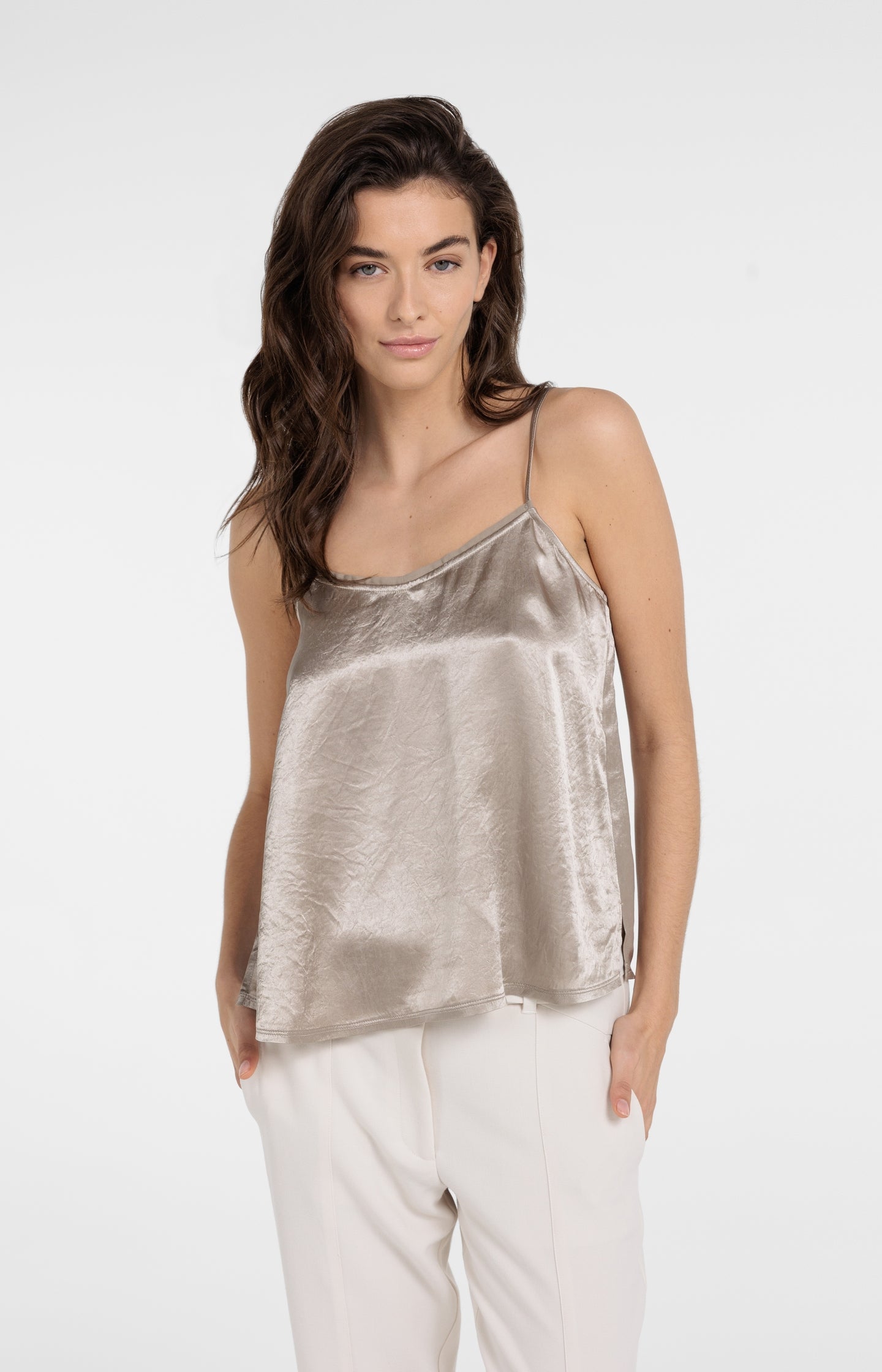 Satin singlet with sheer detail