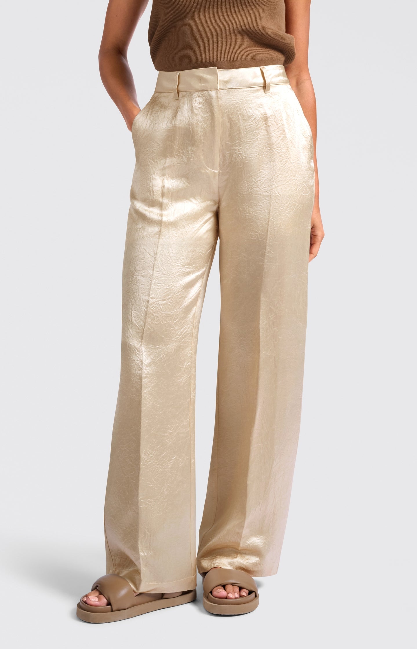 Satin wide-leg trousers with loose fit