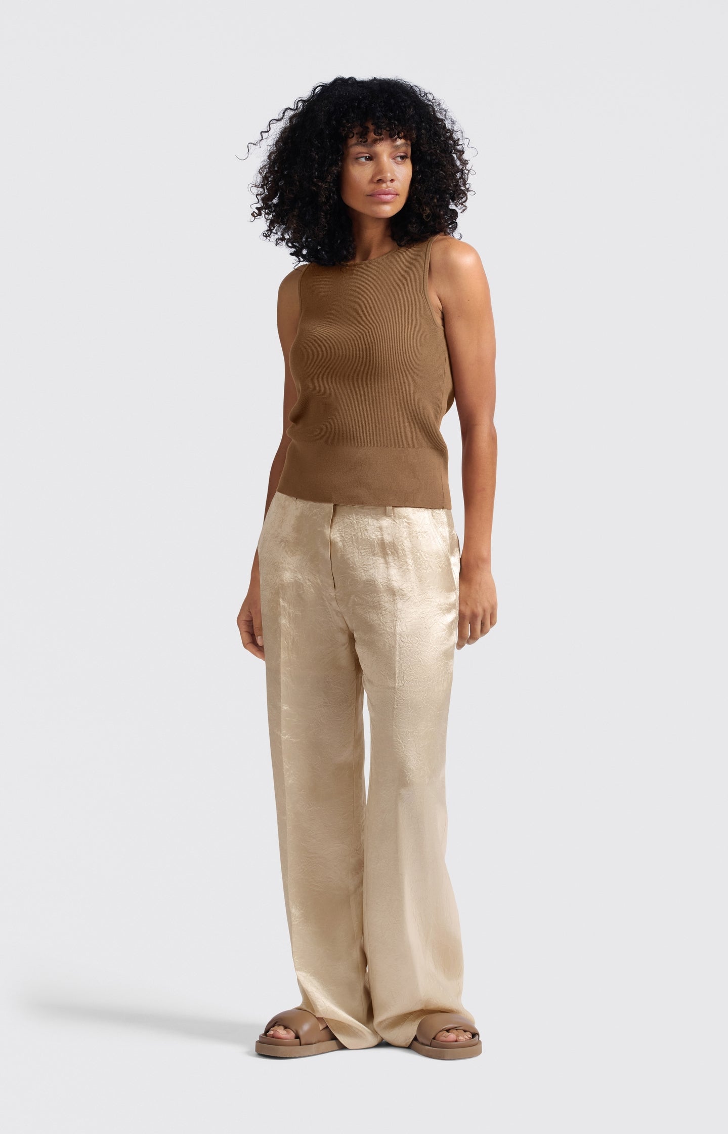Satin wide-leg trousers with loose fit