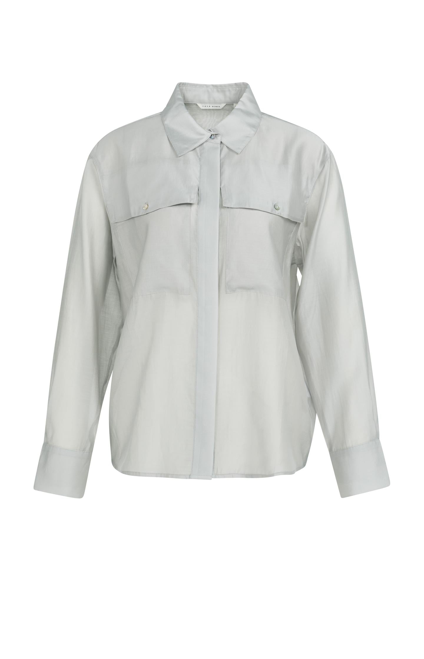 Sheer blouse with chest pockets