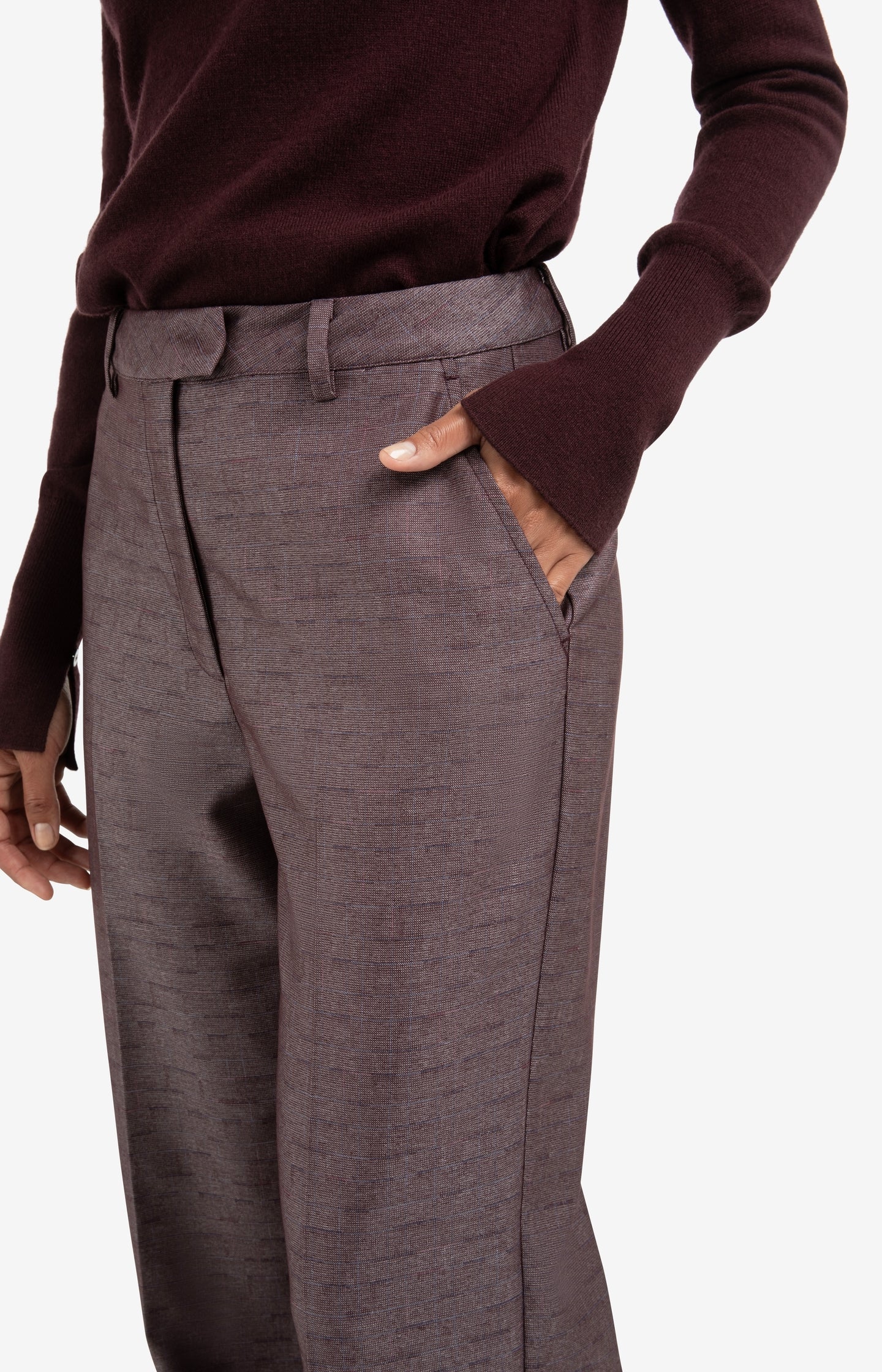 Shiny woven trousers with wide legs and front pleat