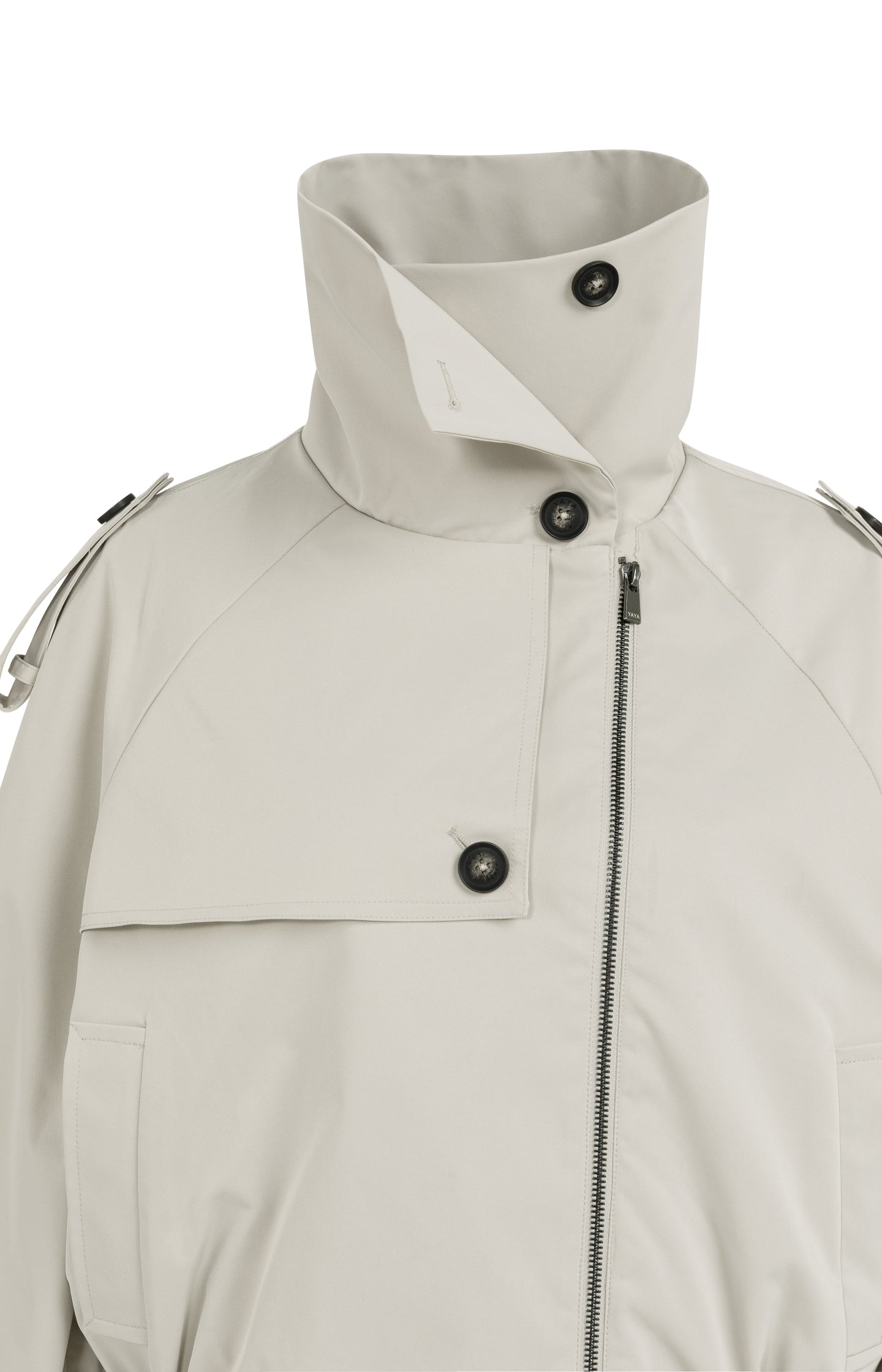 Short bomber jacket with trench details