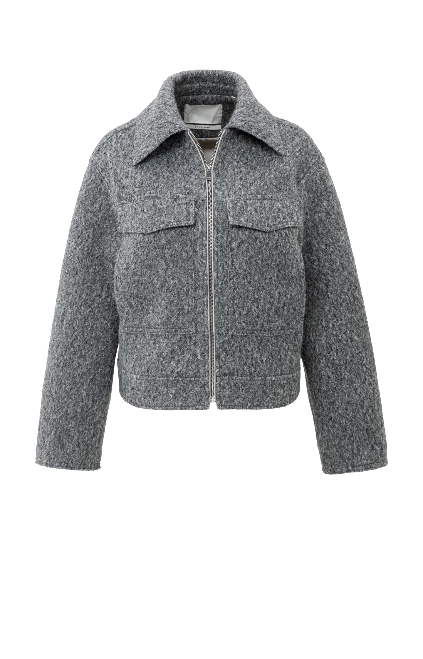 Short bouclé jacket with zip and stand-up collar - Type: product