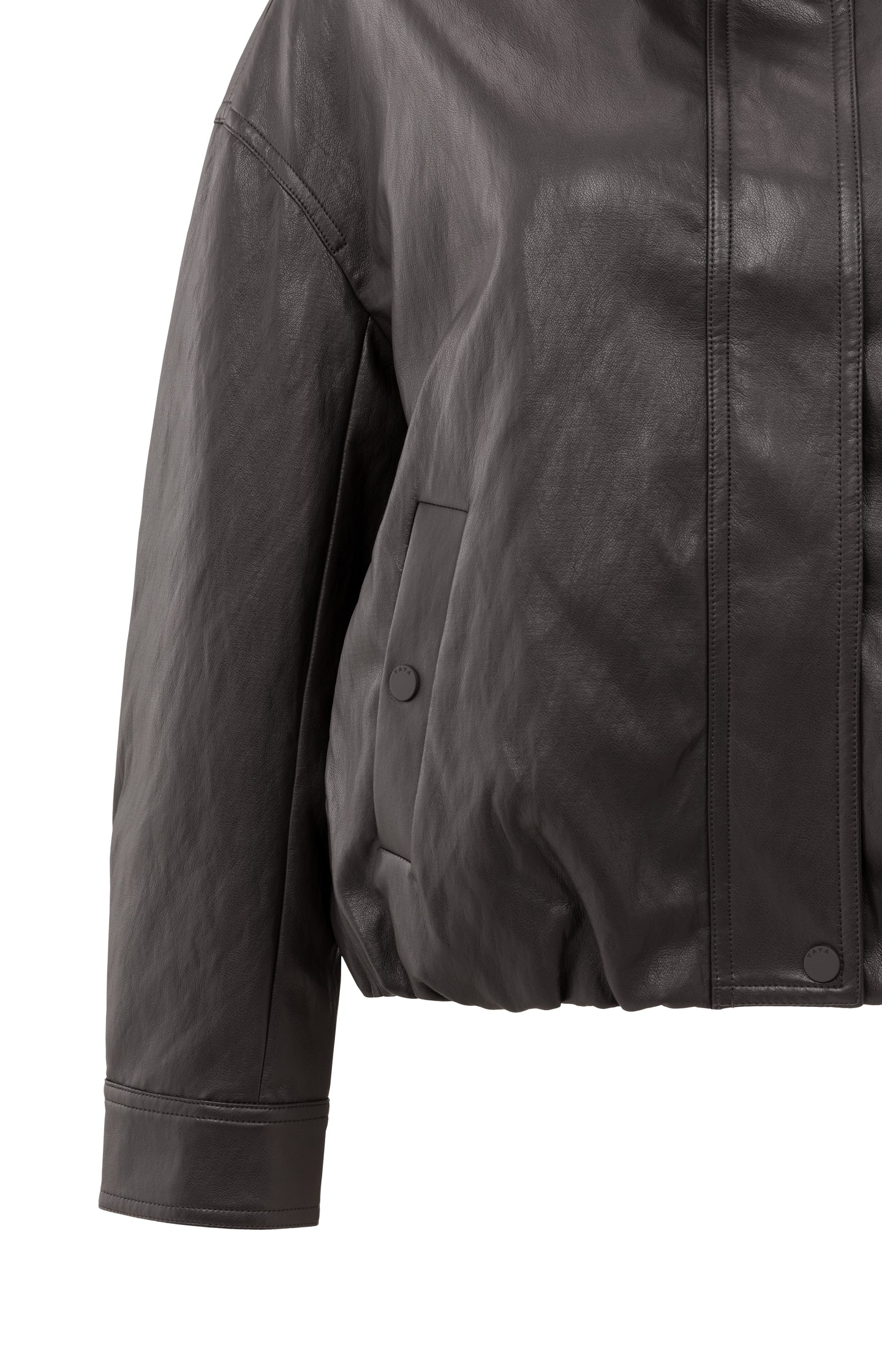 Short faux leather jacket with elastic hem