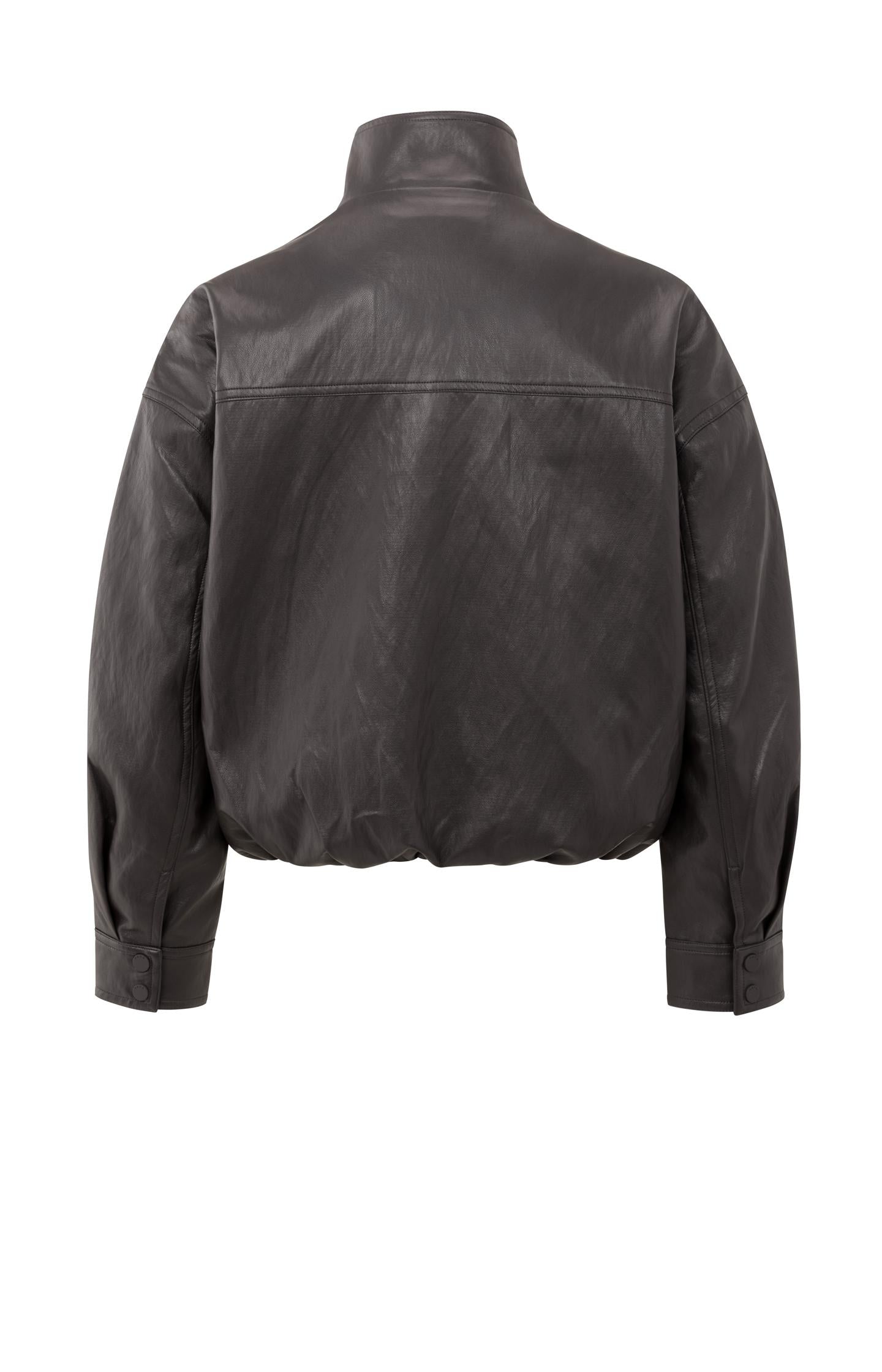 Short faux leather jacket with elastic hem