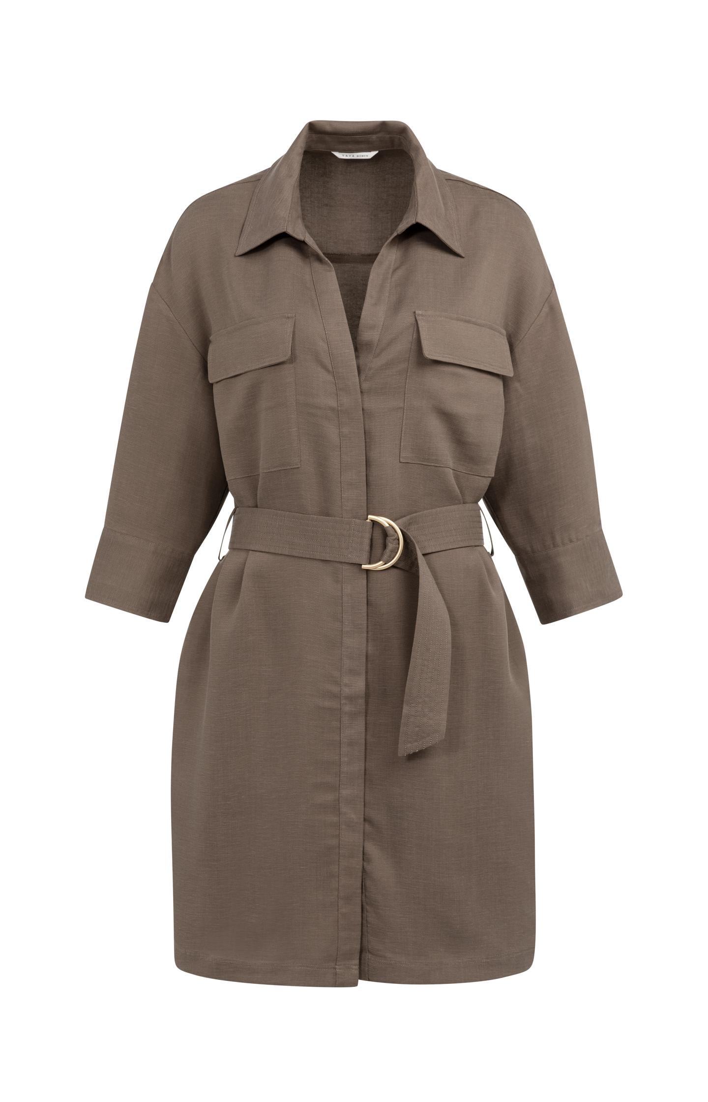 Short linen dress with belt and chest pockets - Type: product