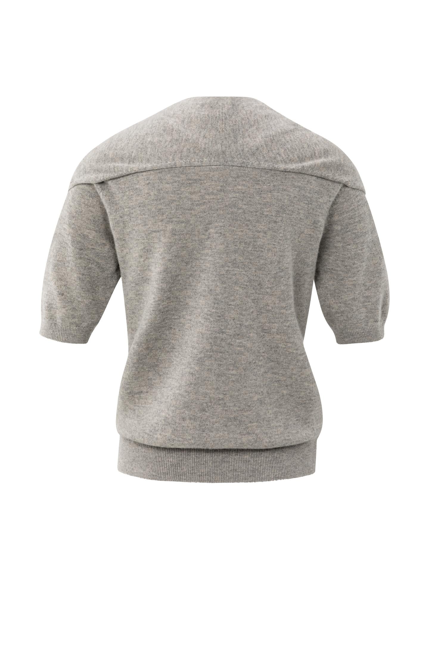 Short sleeve sweater with fixed scarf detail