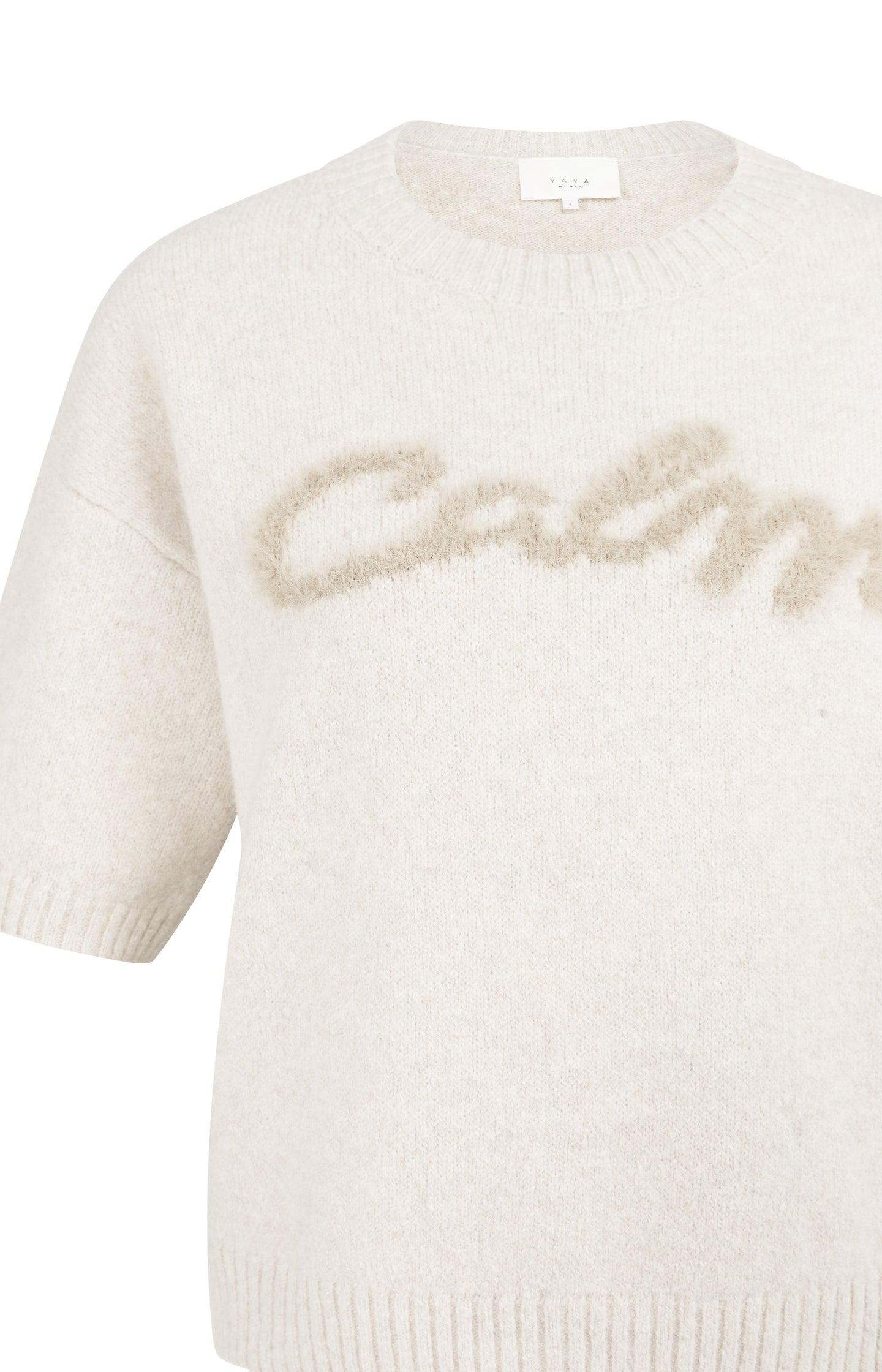 Short sleeve sweater with fluffy text detail - Type: lookbook