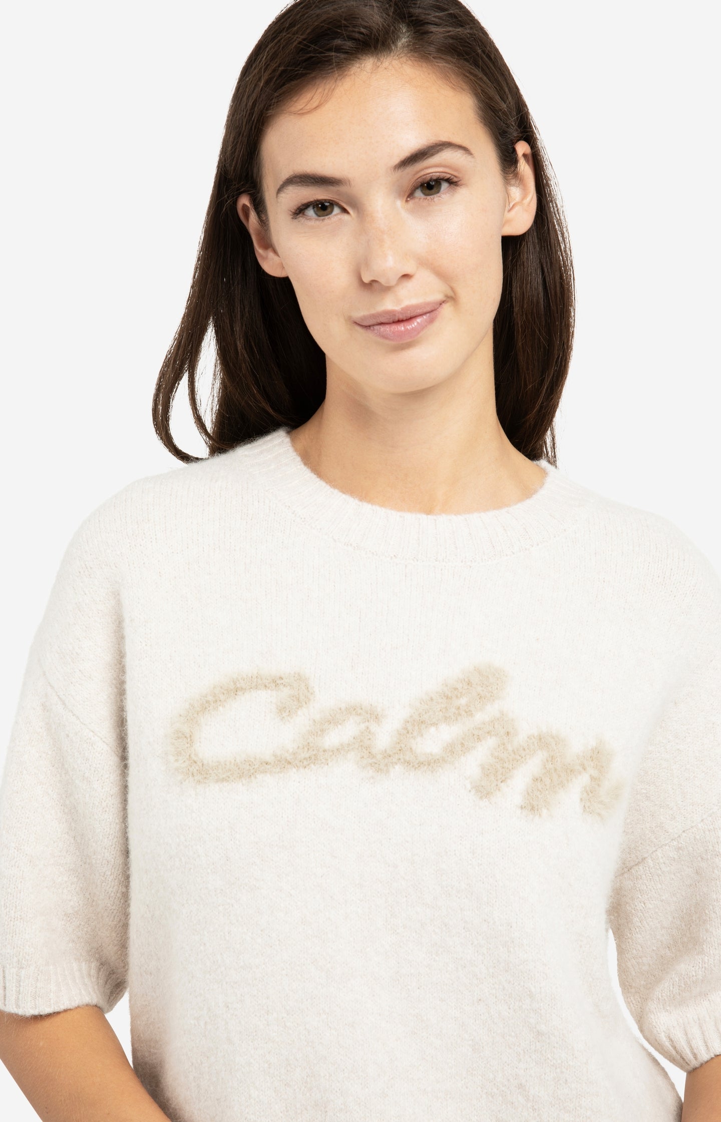 Short sleeve sweater with fluffy text detail - Type: lookbook