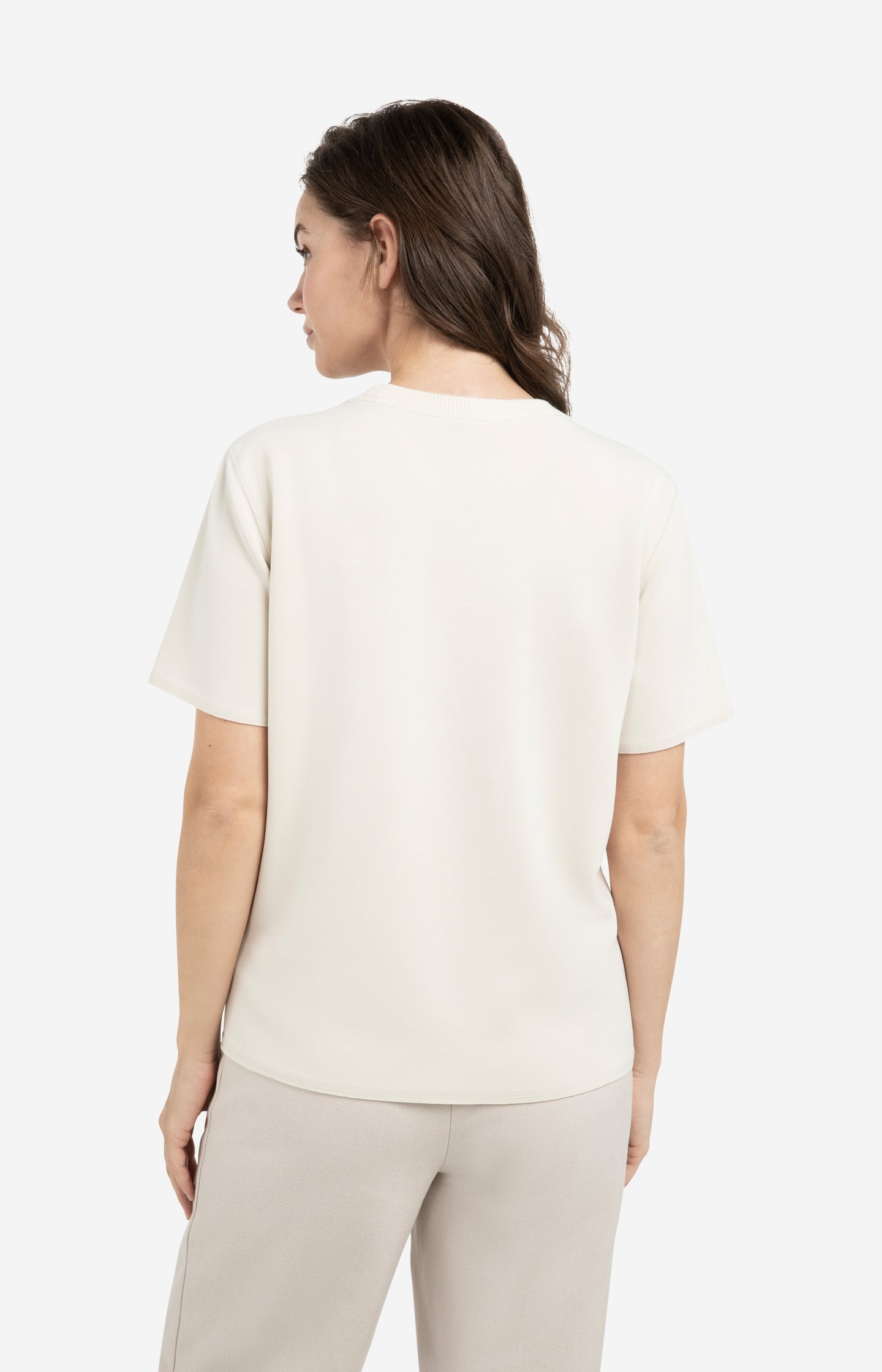 Short sleeve sweatshirt with ribbed knit neckline - Type: lookbook
