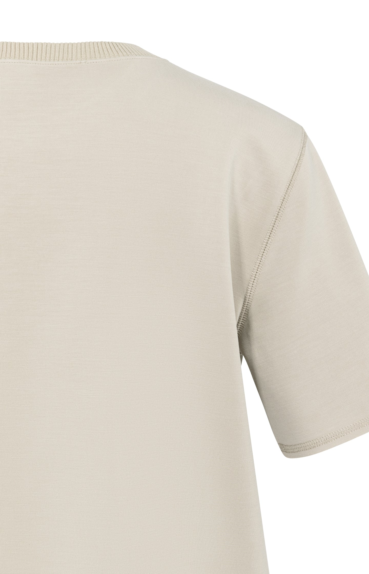 Short sleeve sweatshirt with ribbed knit neckline