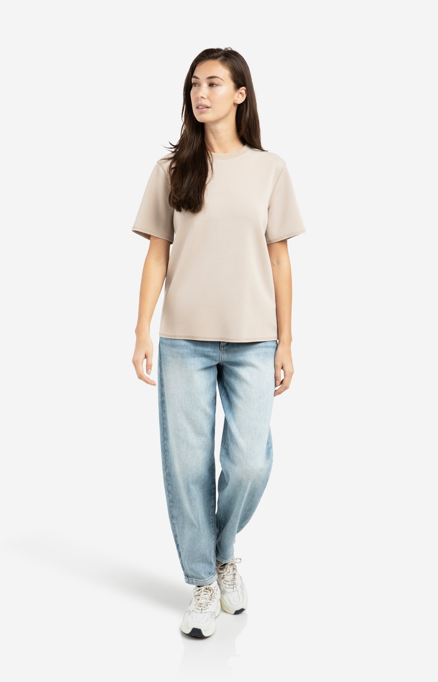 Short sleeve sweatshirt with ribbed knit neckline