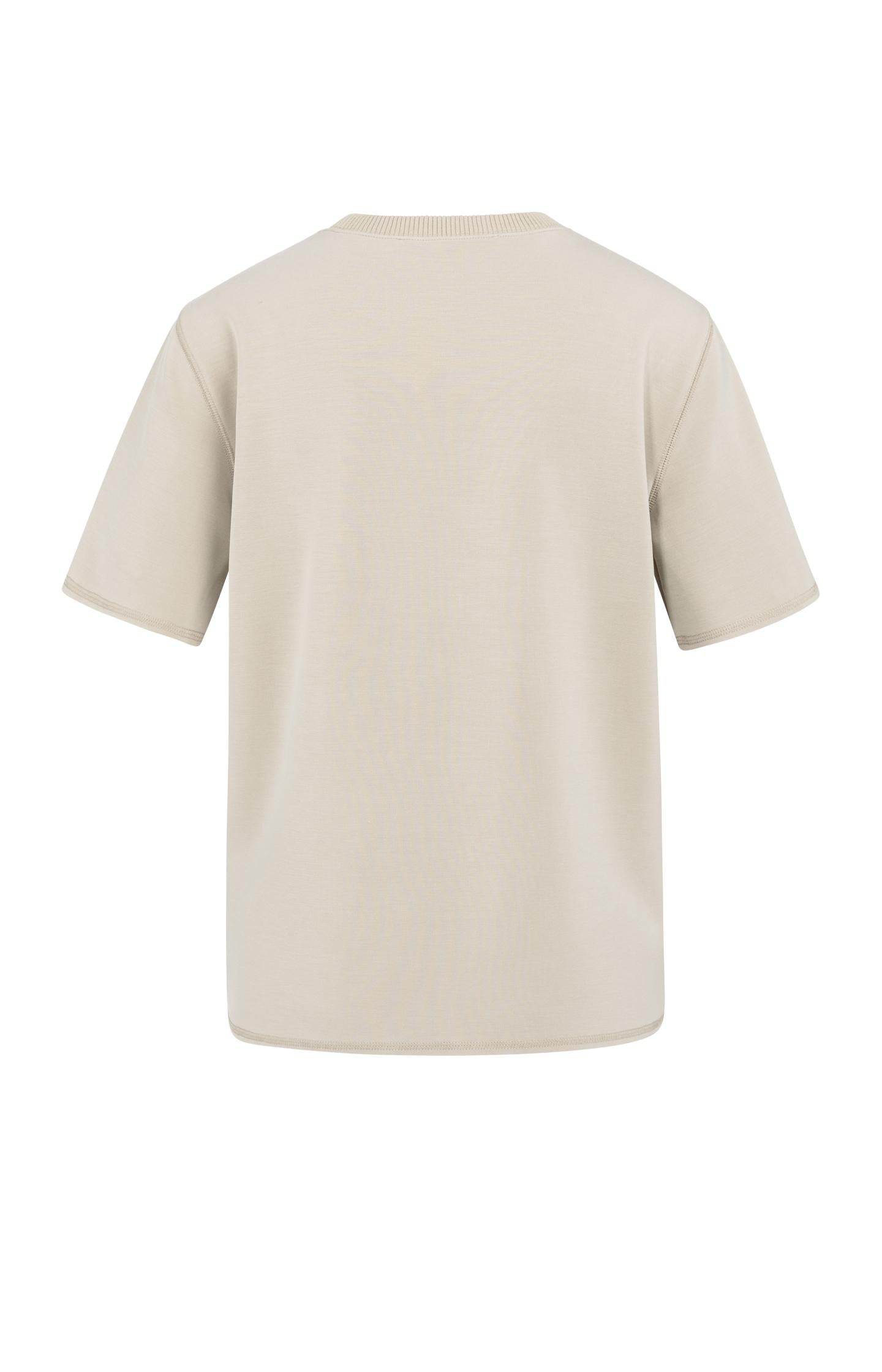 Short sleeve sweatshirt with ribbed knit neckline
