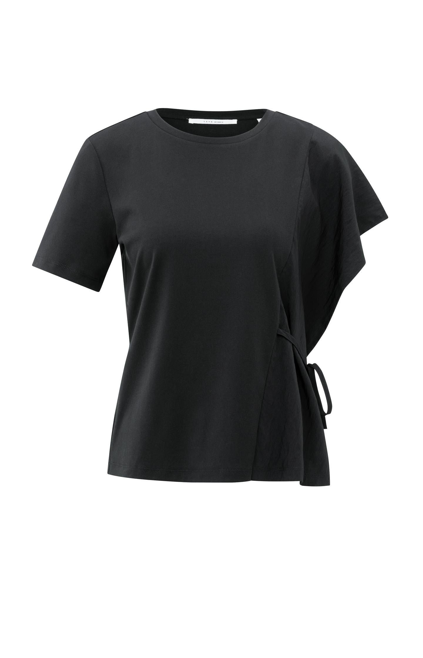 Short sleeve top with tie detail and fabric mix - Type: product