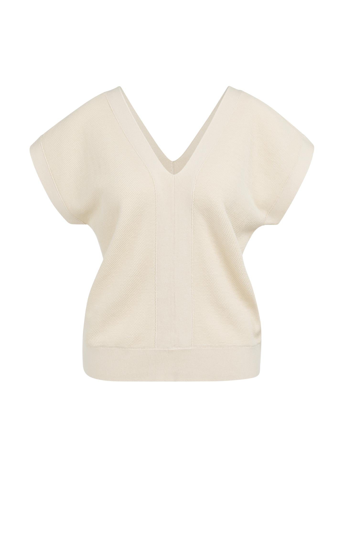 Short-sleeved sweater with double V-neck