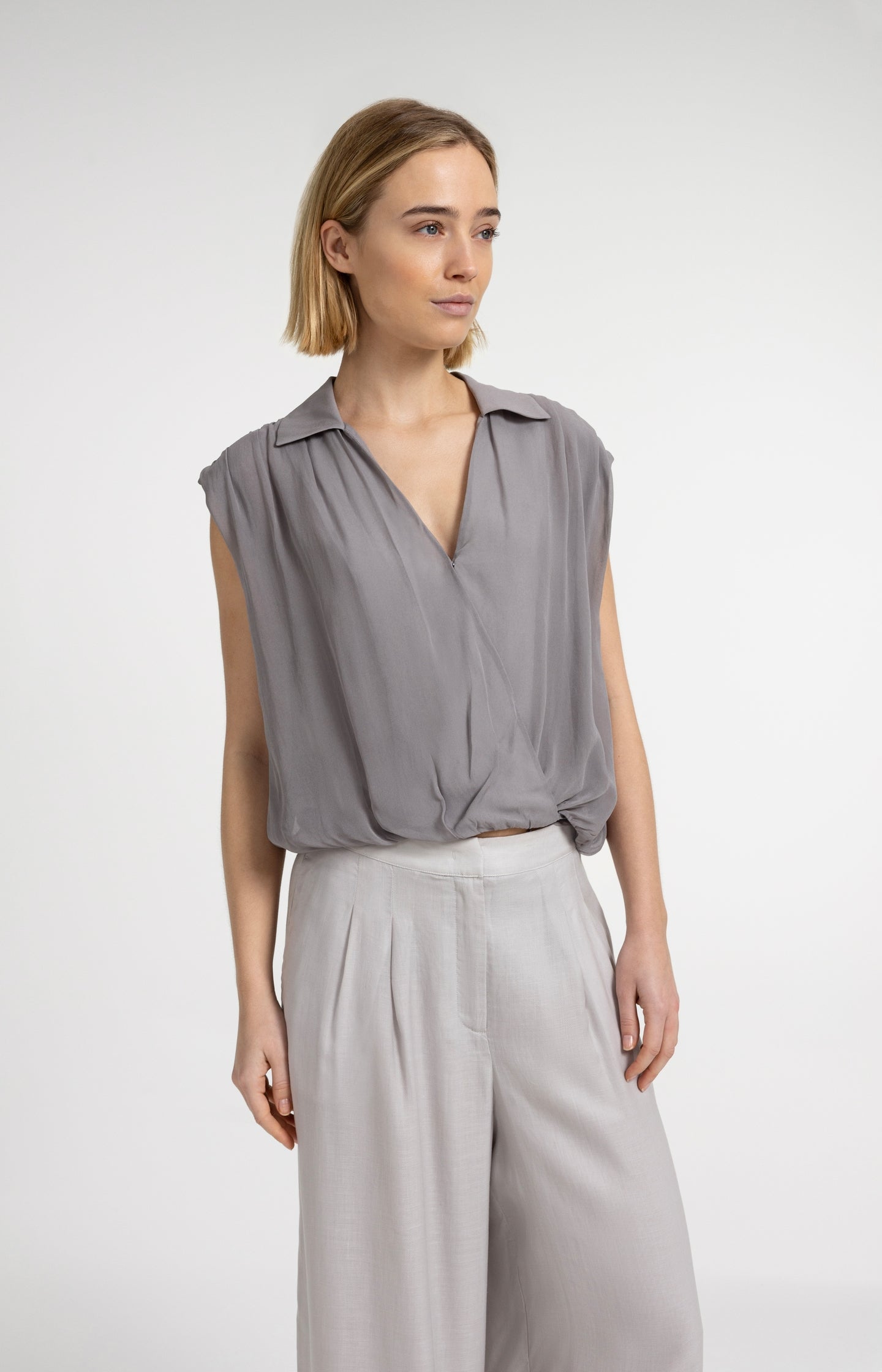 Sleeveless blouse with wrap and tie detail - Type: lookbook