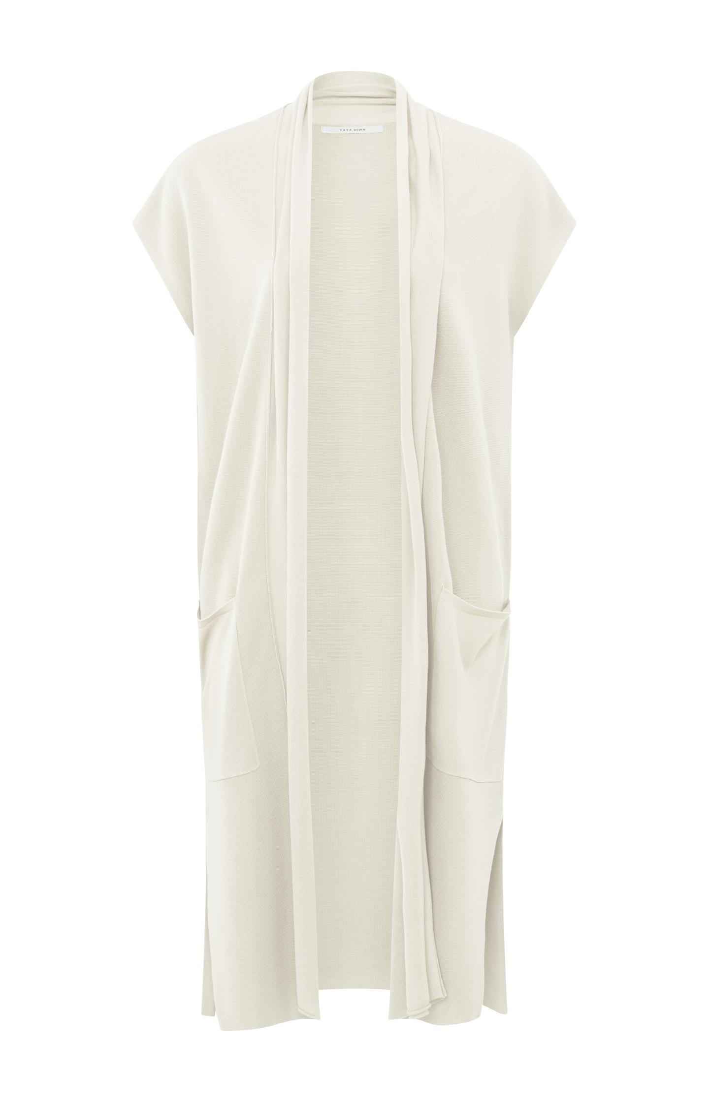 Mouwloos lang vest met zakken en hals details