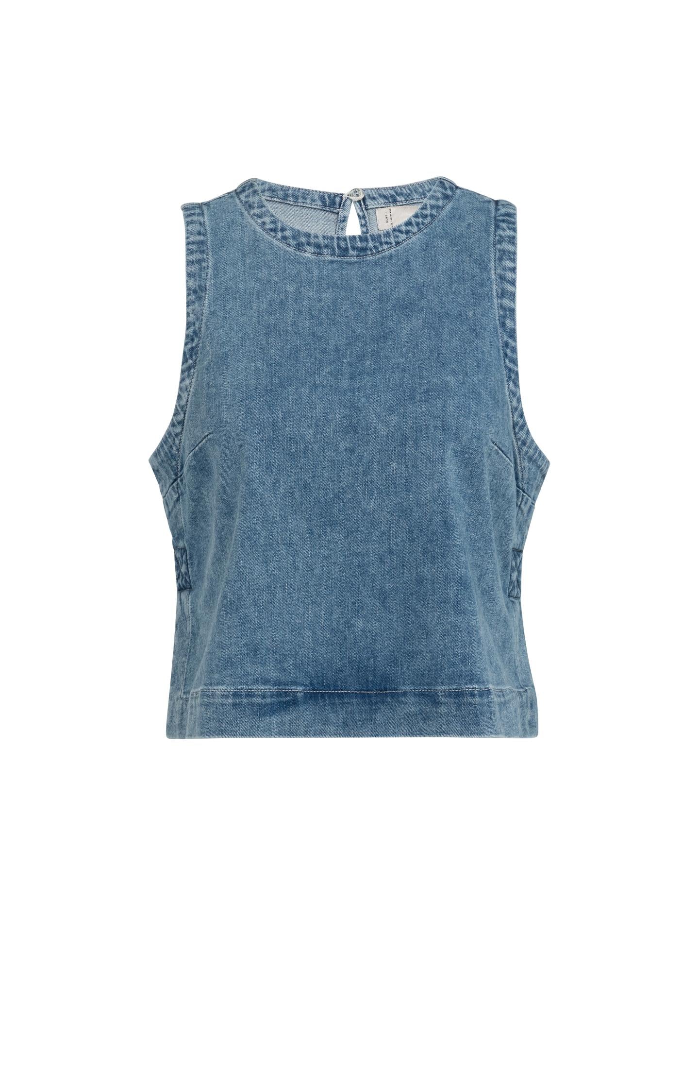Sleeveless denim top with seam details