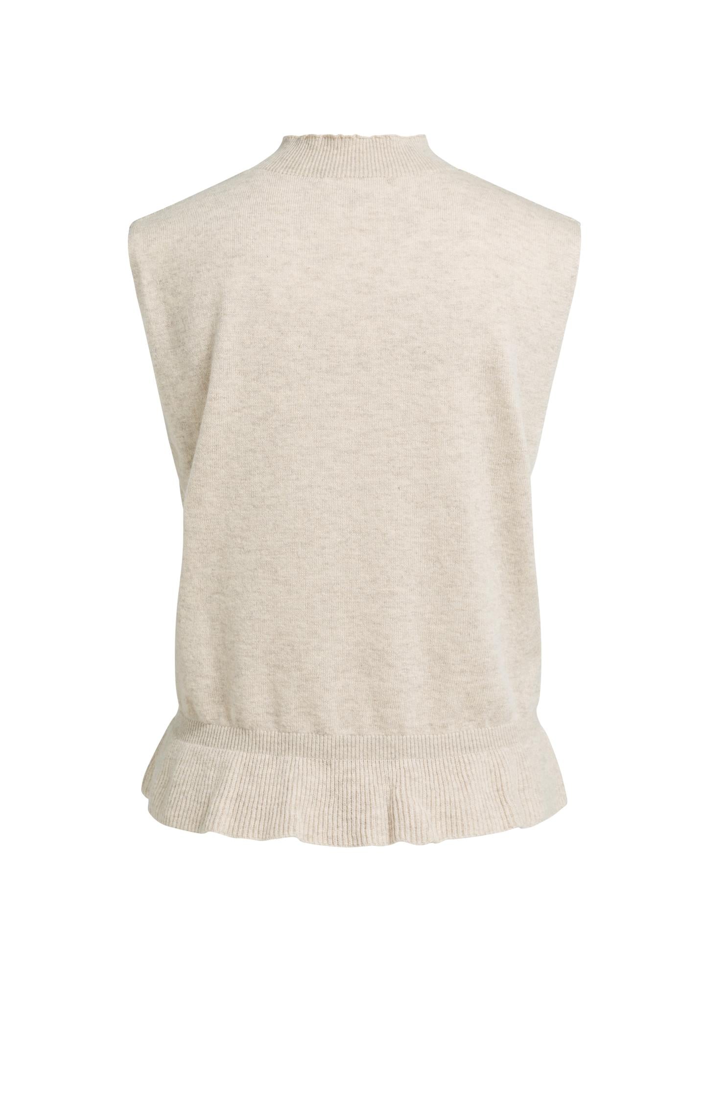 Sleeveless fine knit top with flounce hem