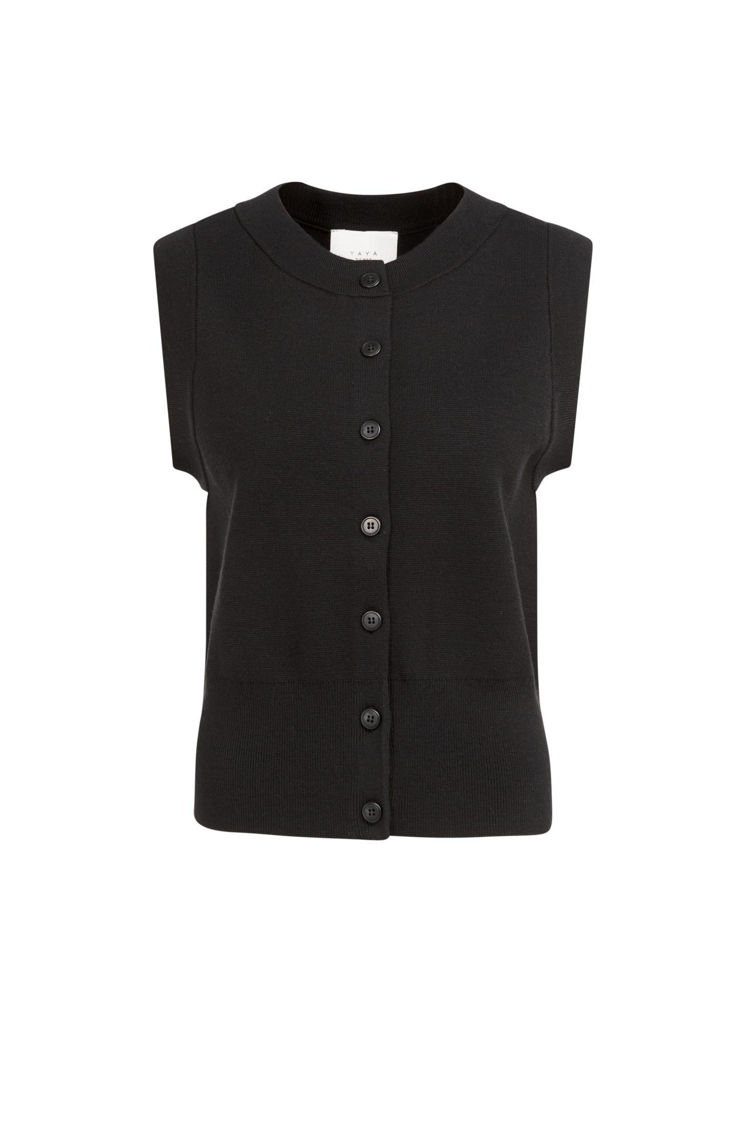 Sleeveless fine knitted cardigan with button closure - Type: product