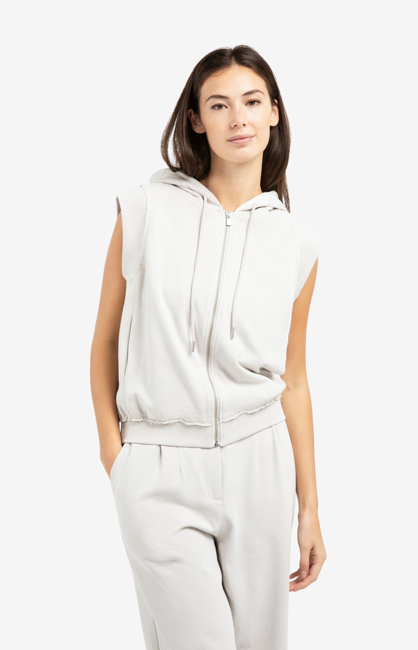 Sleeveless hoodie with cords
