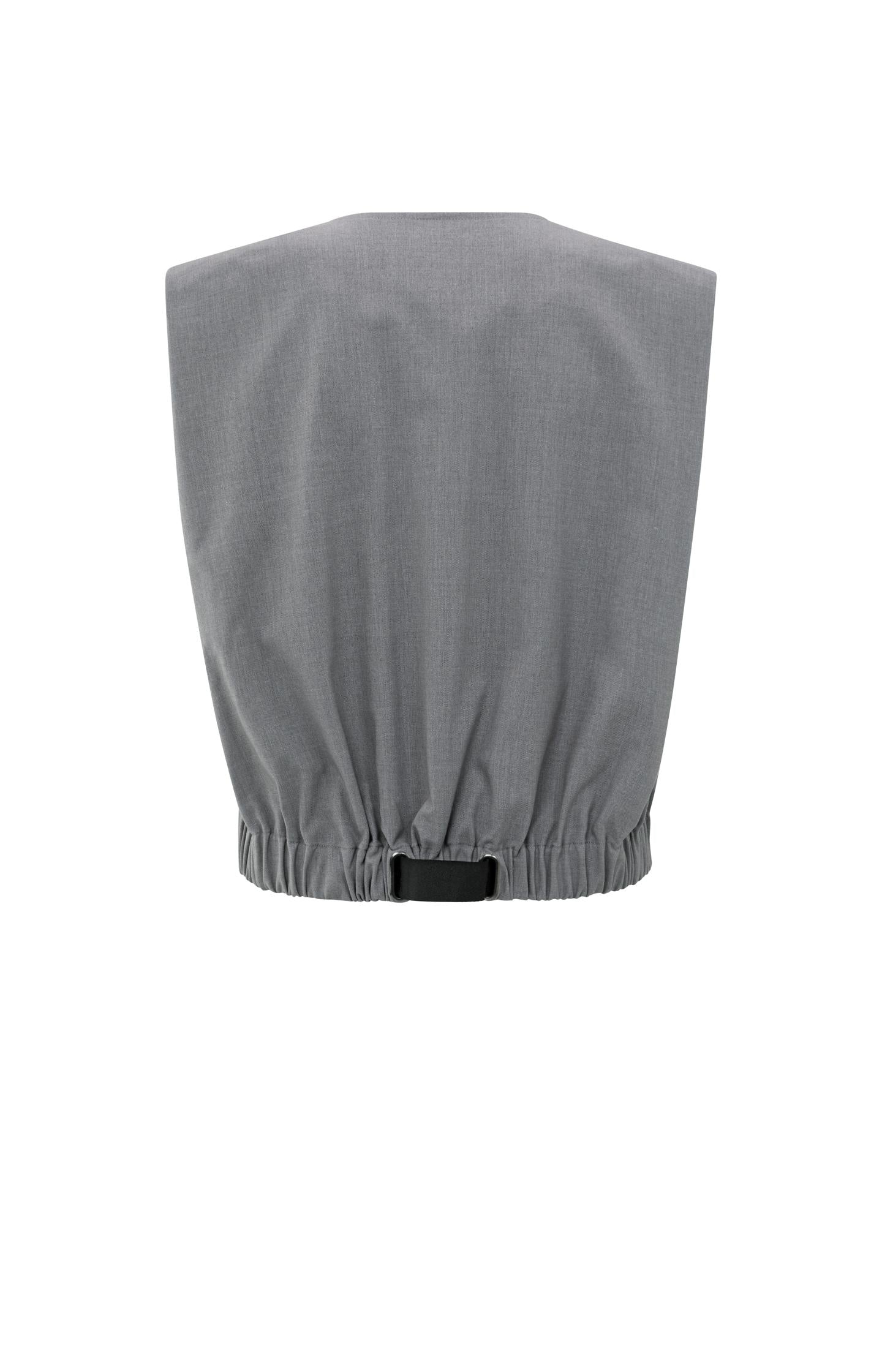 Sleeveless jacket with lapels and elastic waist