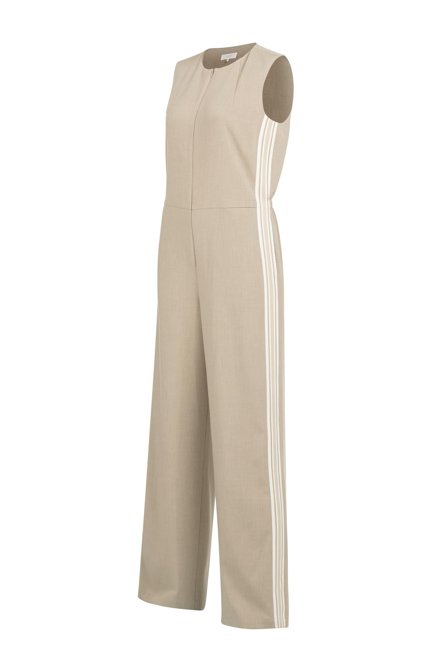 Sleeveless jumpsuit with wide legs and sporty stripe