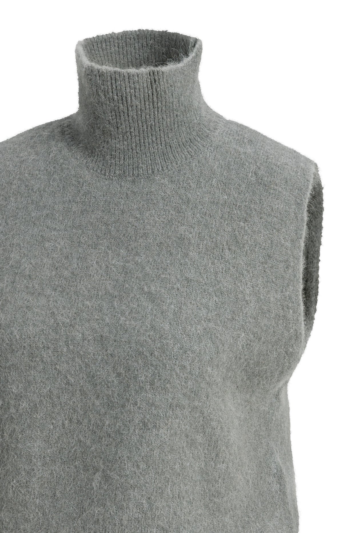 Ärmelloser Strickpullover mit hohem Kragen - Soap Grey