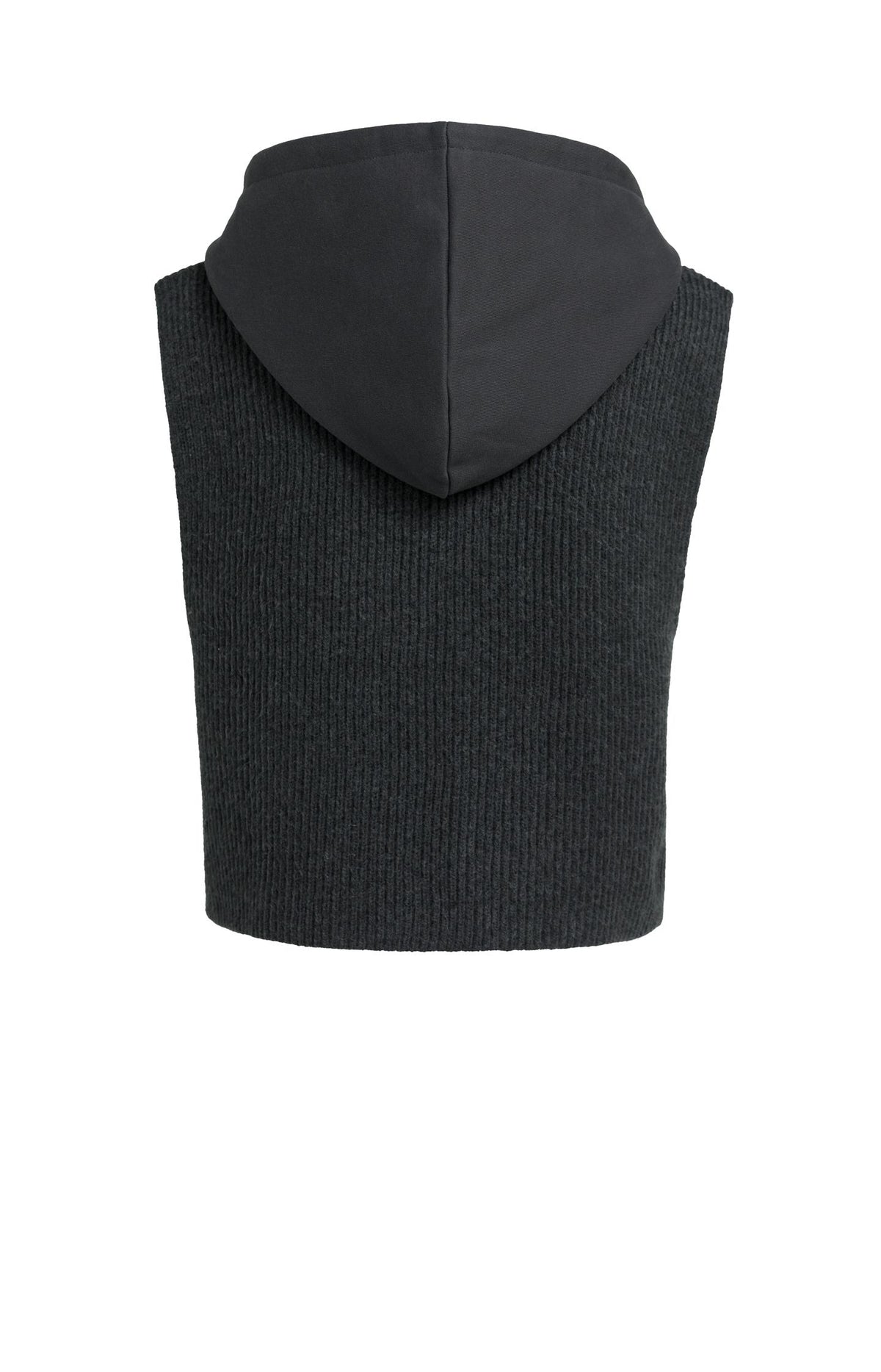 Sleeveless knitted top with jersey hood