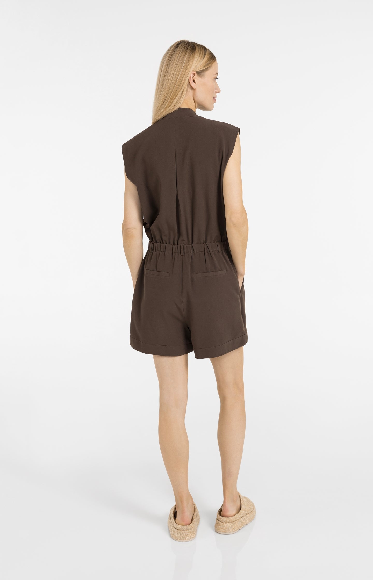 Sleeveless playsuit with wrap effect
