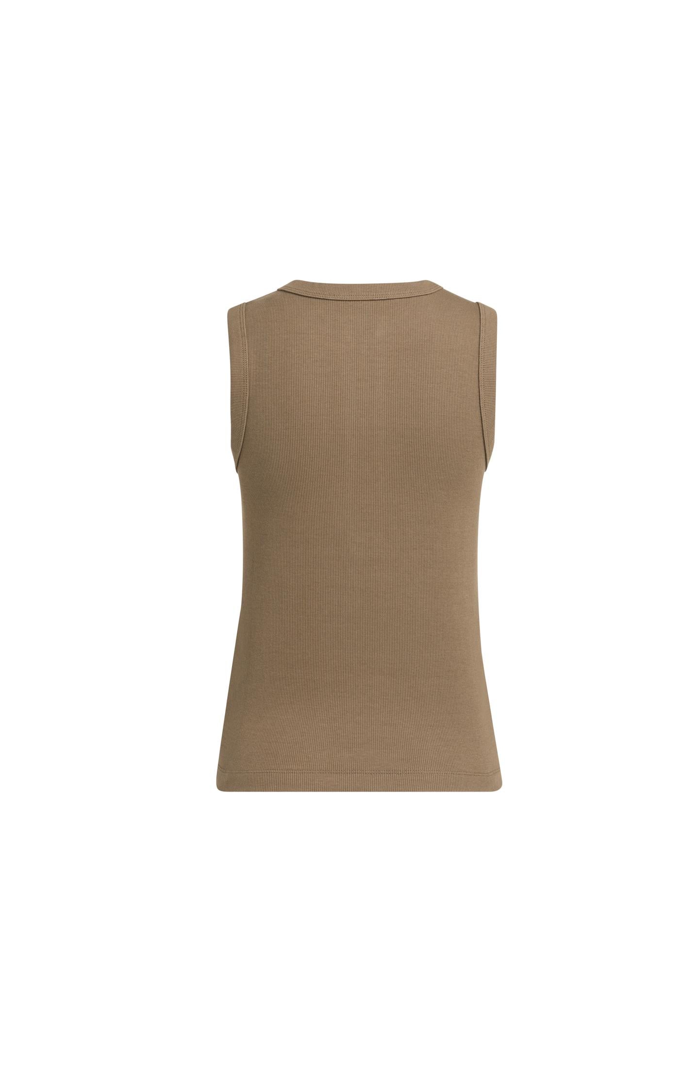 Sleeveless rib top with button placket