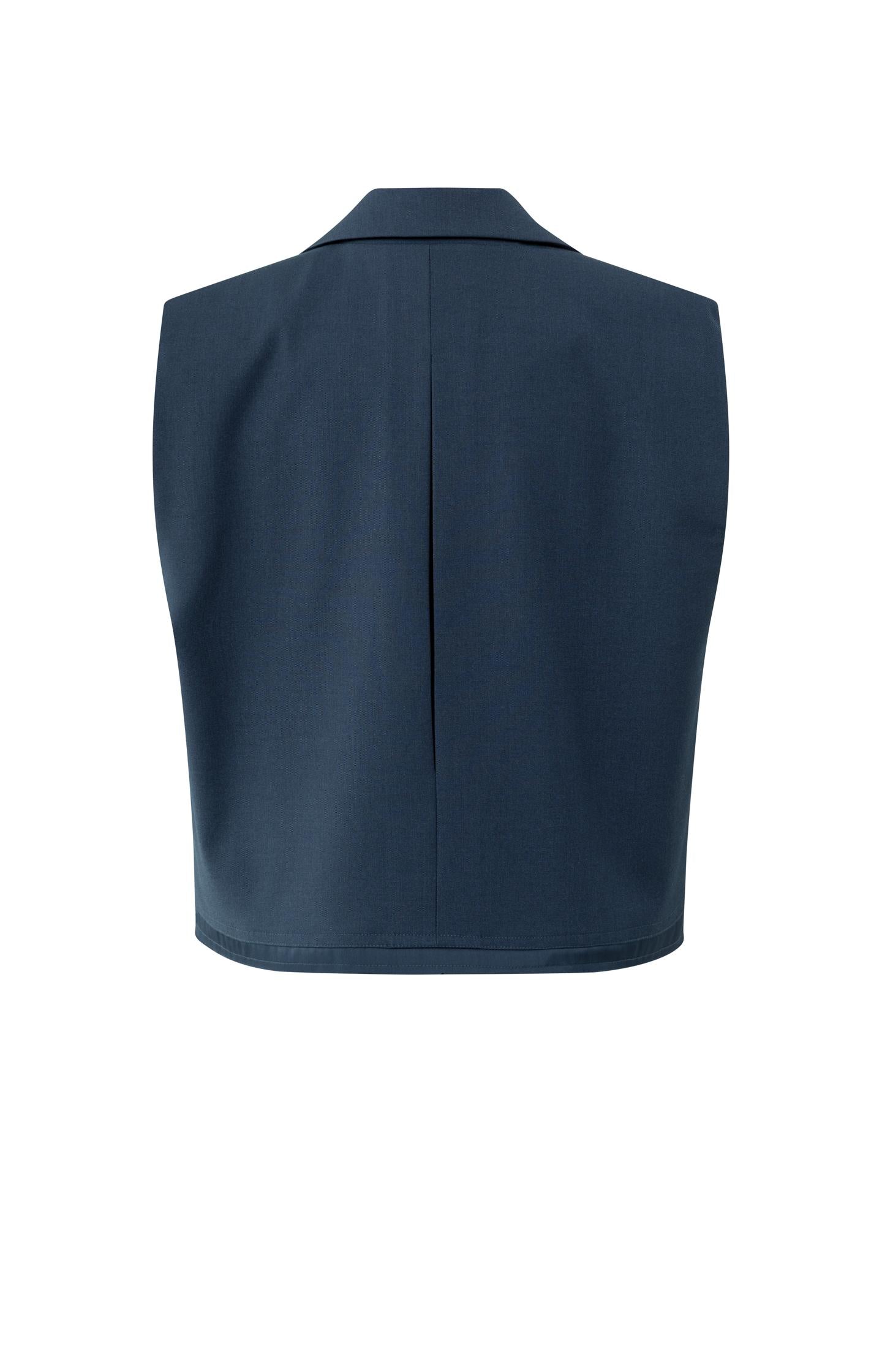 Sleeveless short blazer with double layer effect