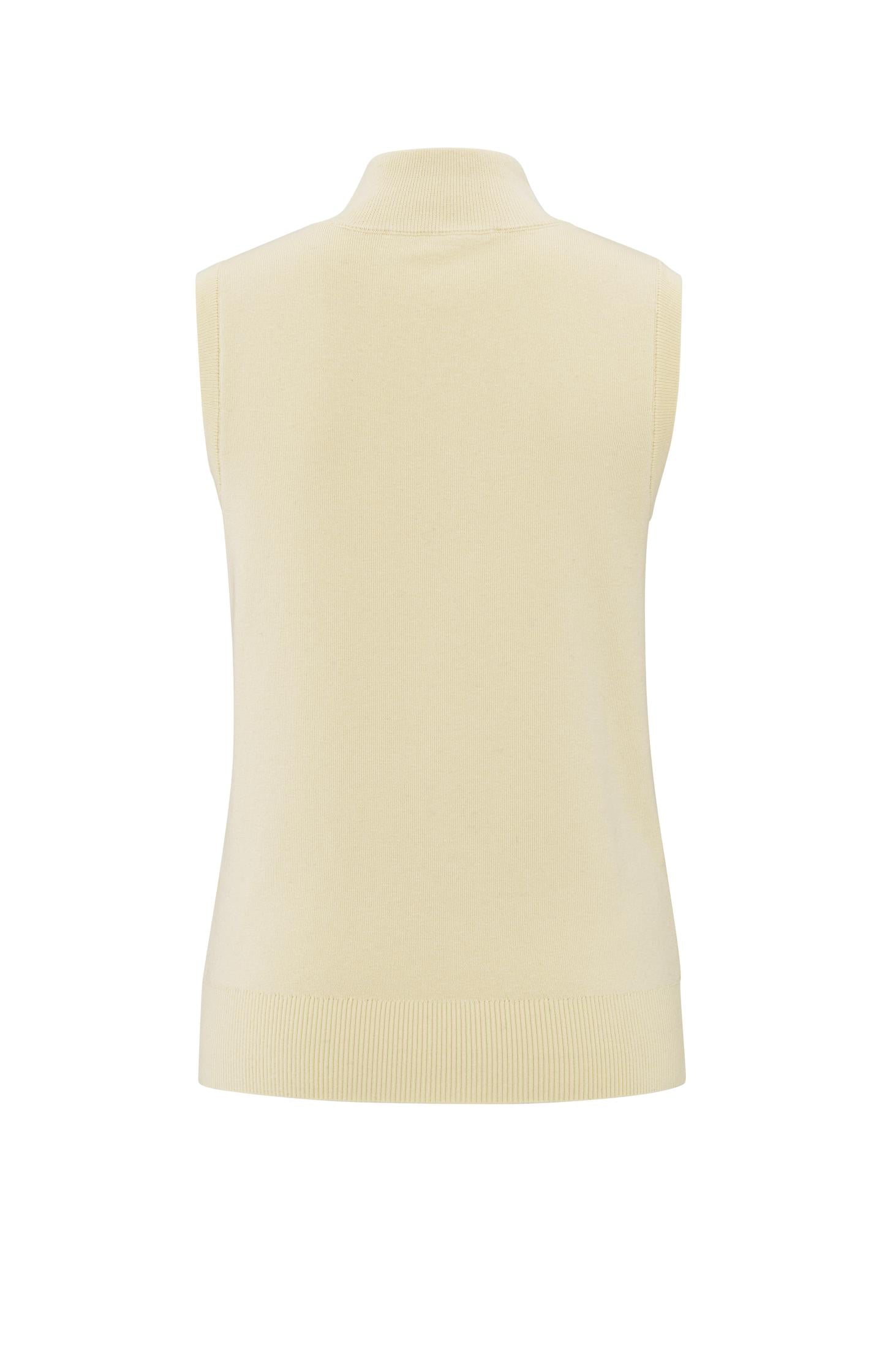 Sleeveless sweater with block stripes and half-zip