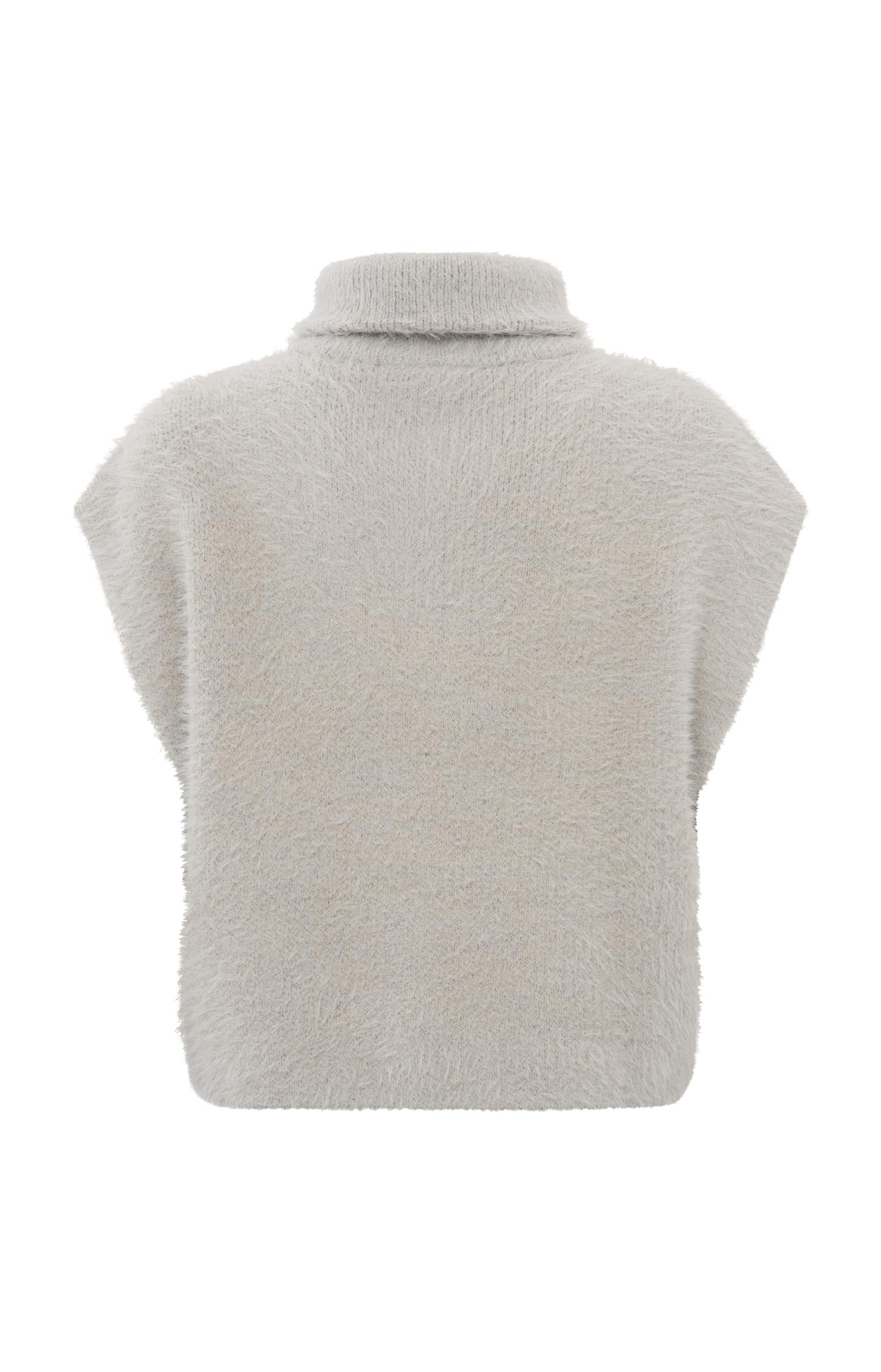 Sleeveless sweater with half zipper, high neck and loose fit